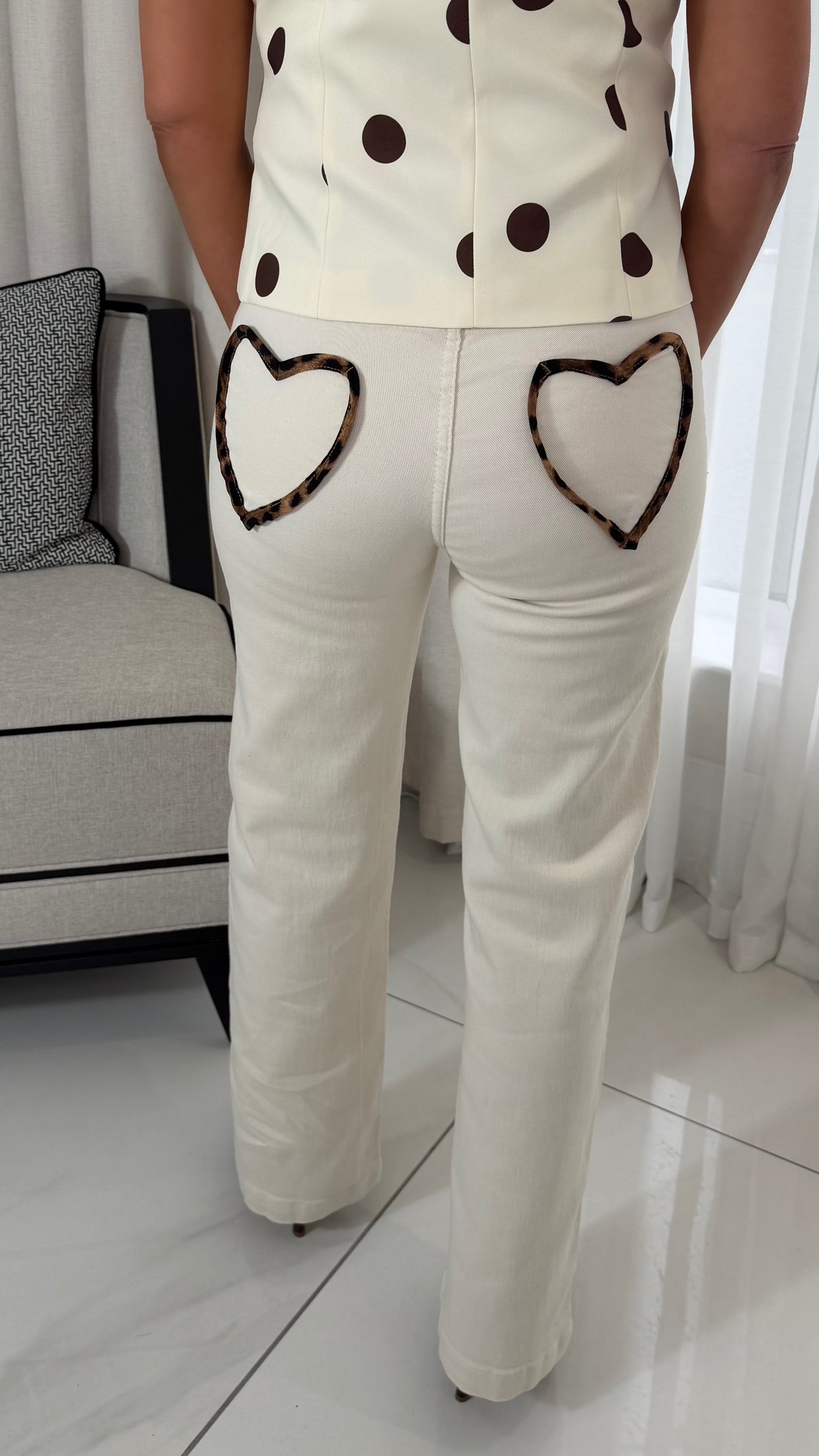 Cream Leopard Pocket Jeans