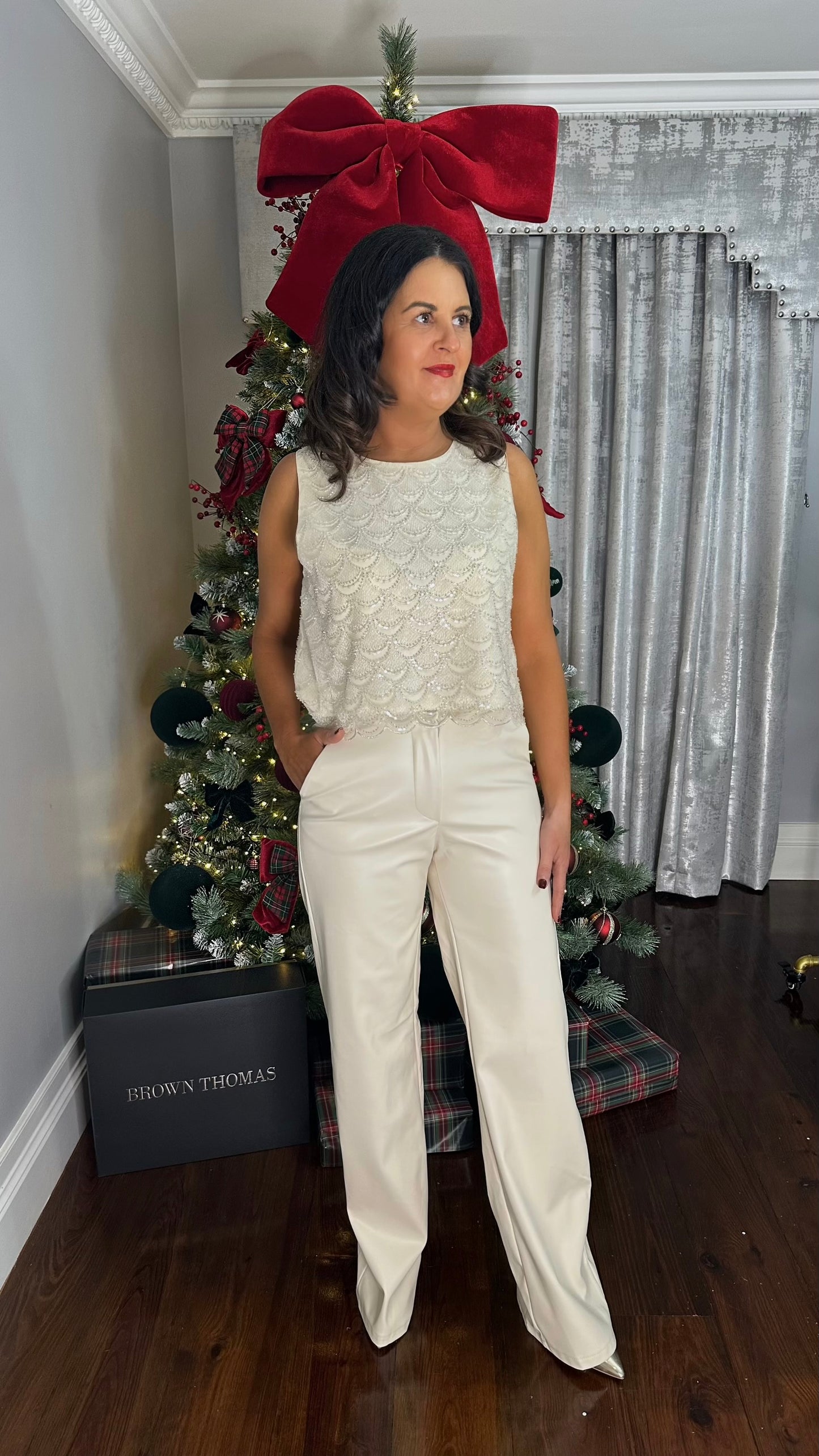 Cream Faux Leather Trousers