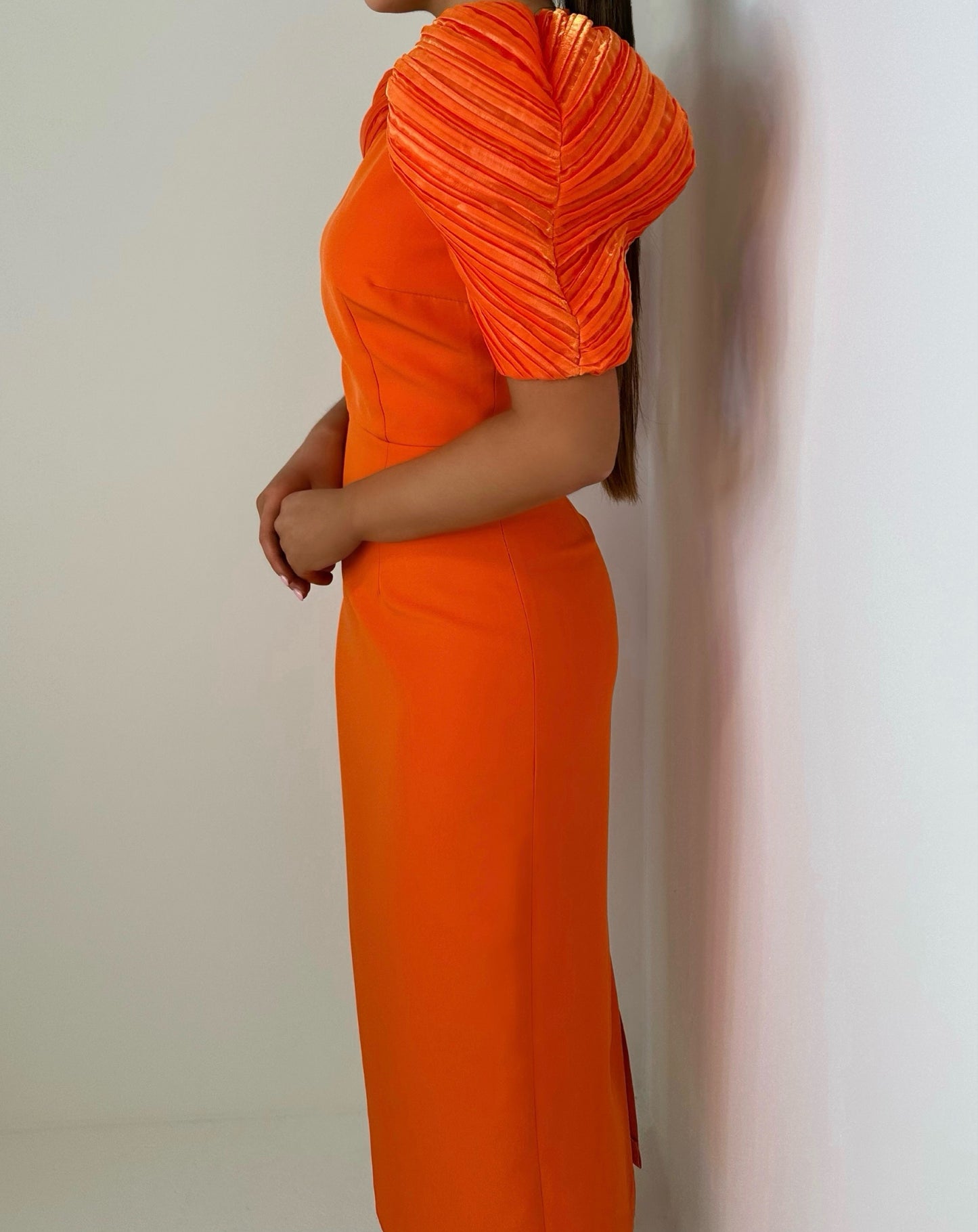 Beatrice Orange Puff Sleeve Dress