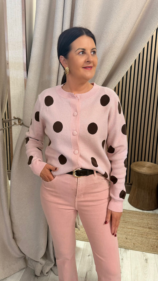 Pink & Brown Polka Dot Cardigan