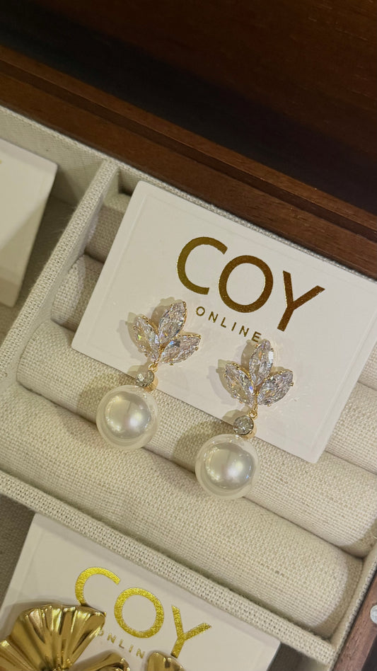 Gold Pearl & Diamanté Drop Earrings