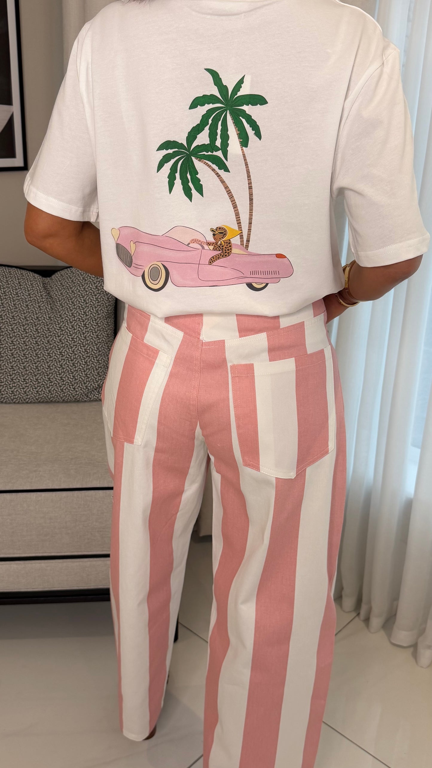 Pink & White Striped Jeans