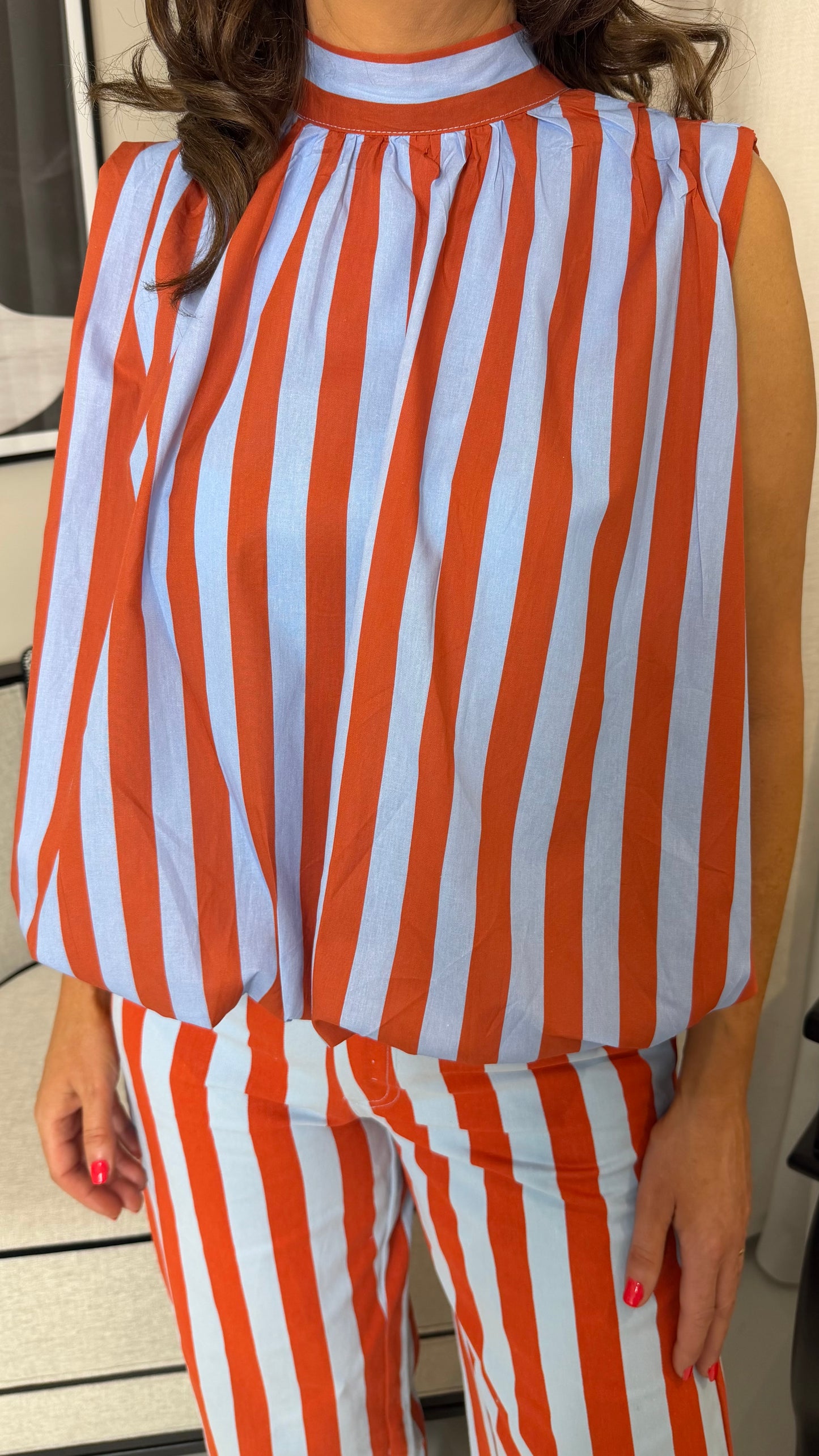 Terracotta & Blue Striped Open Back Top