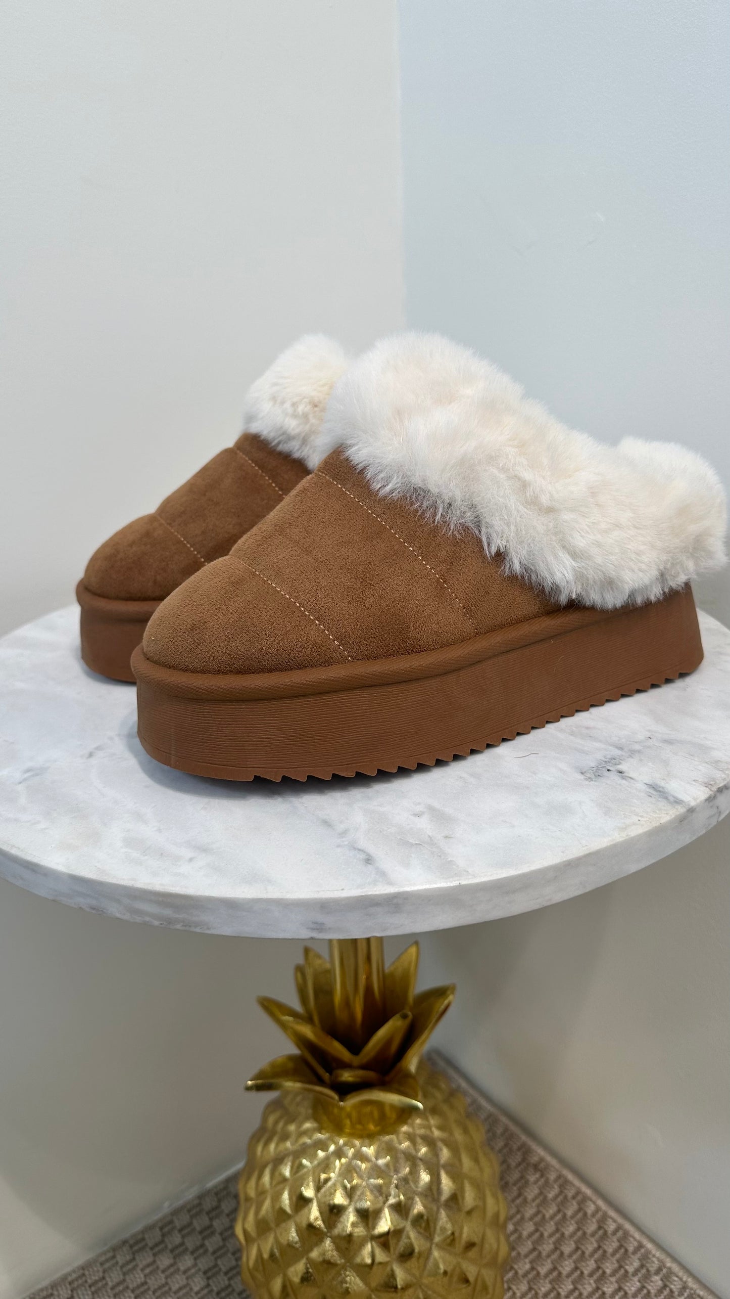 Camel Faux Fur Slippers