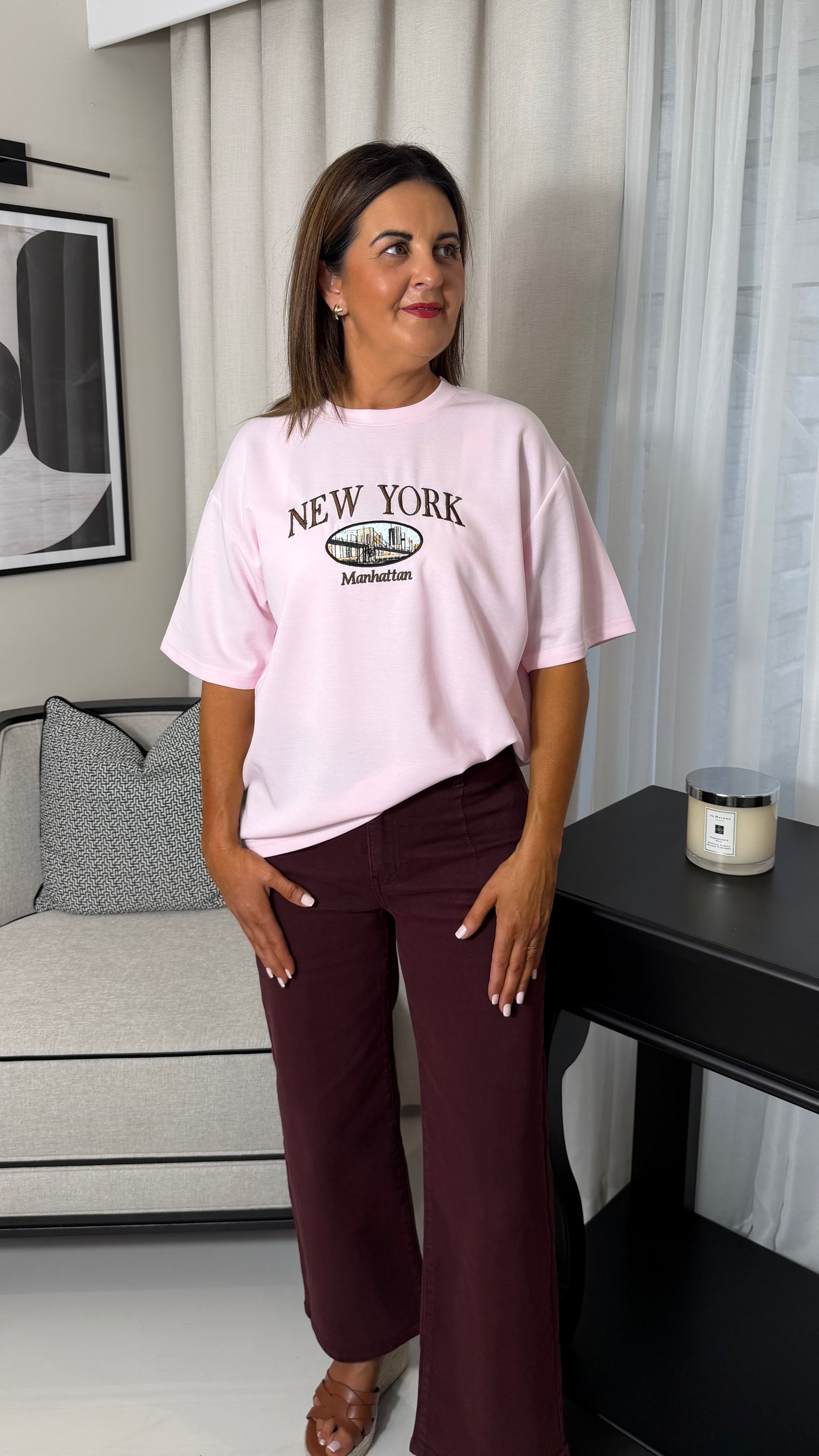 Pink NY Embroidered T-Shirt