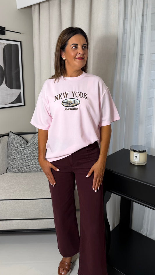 Pink NY Embroidered T-Shirt