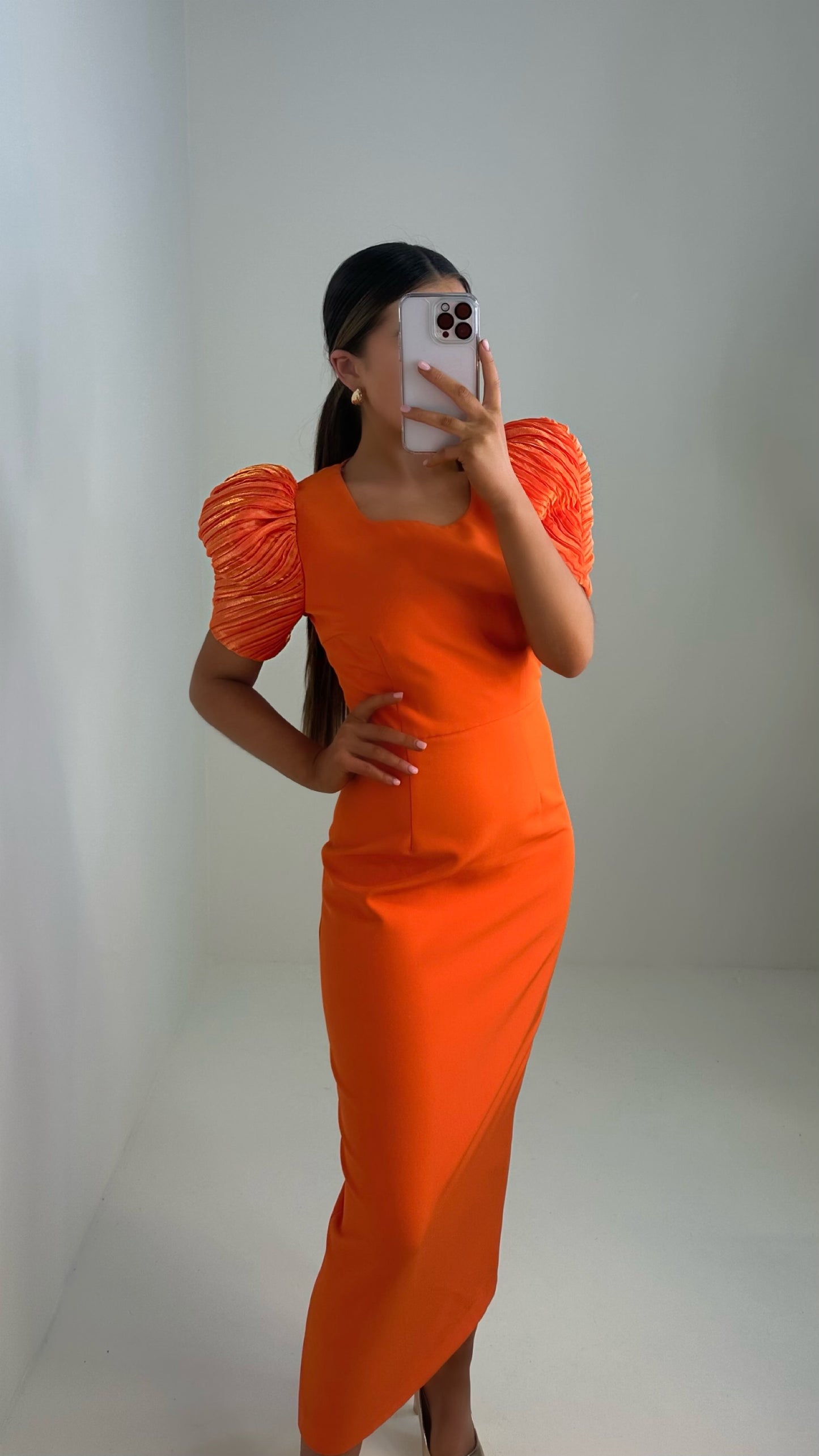 Beatrice Orange Puff Sleeve Dress