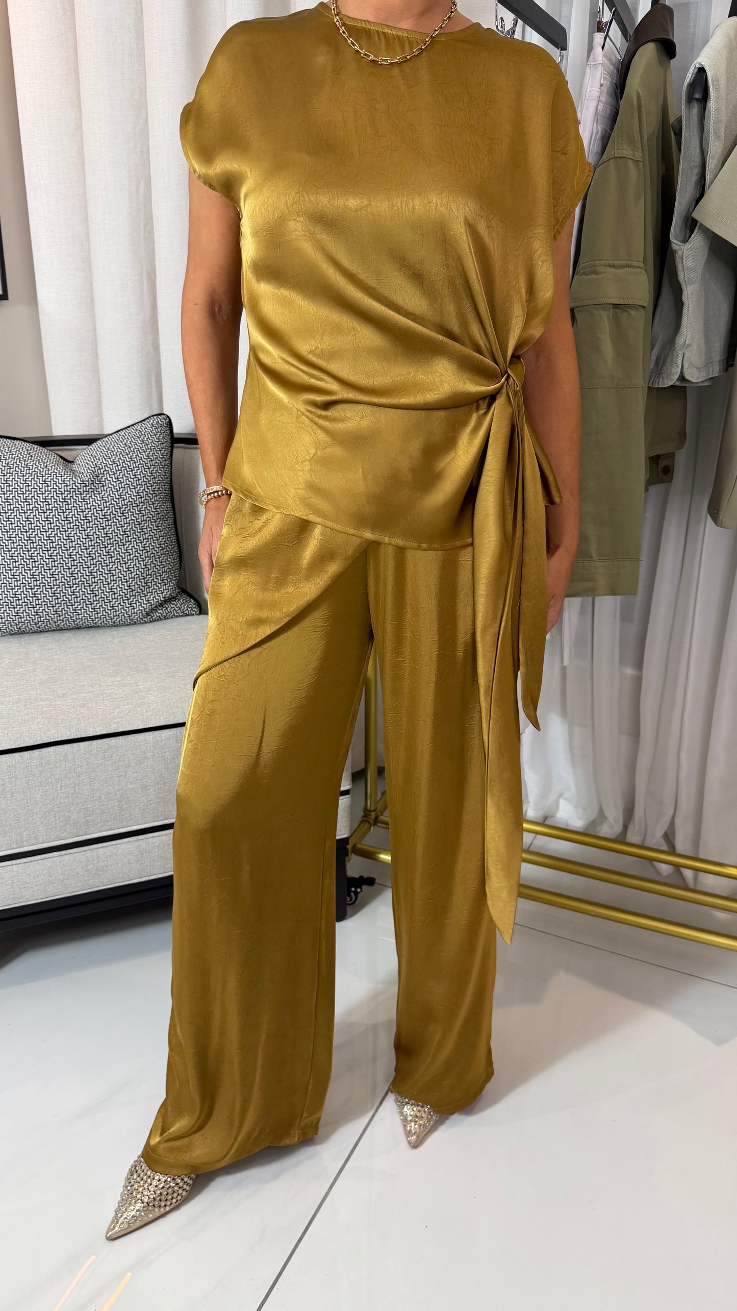 Golden Khaki Satin Trousers