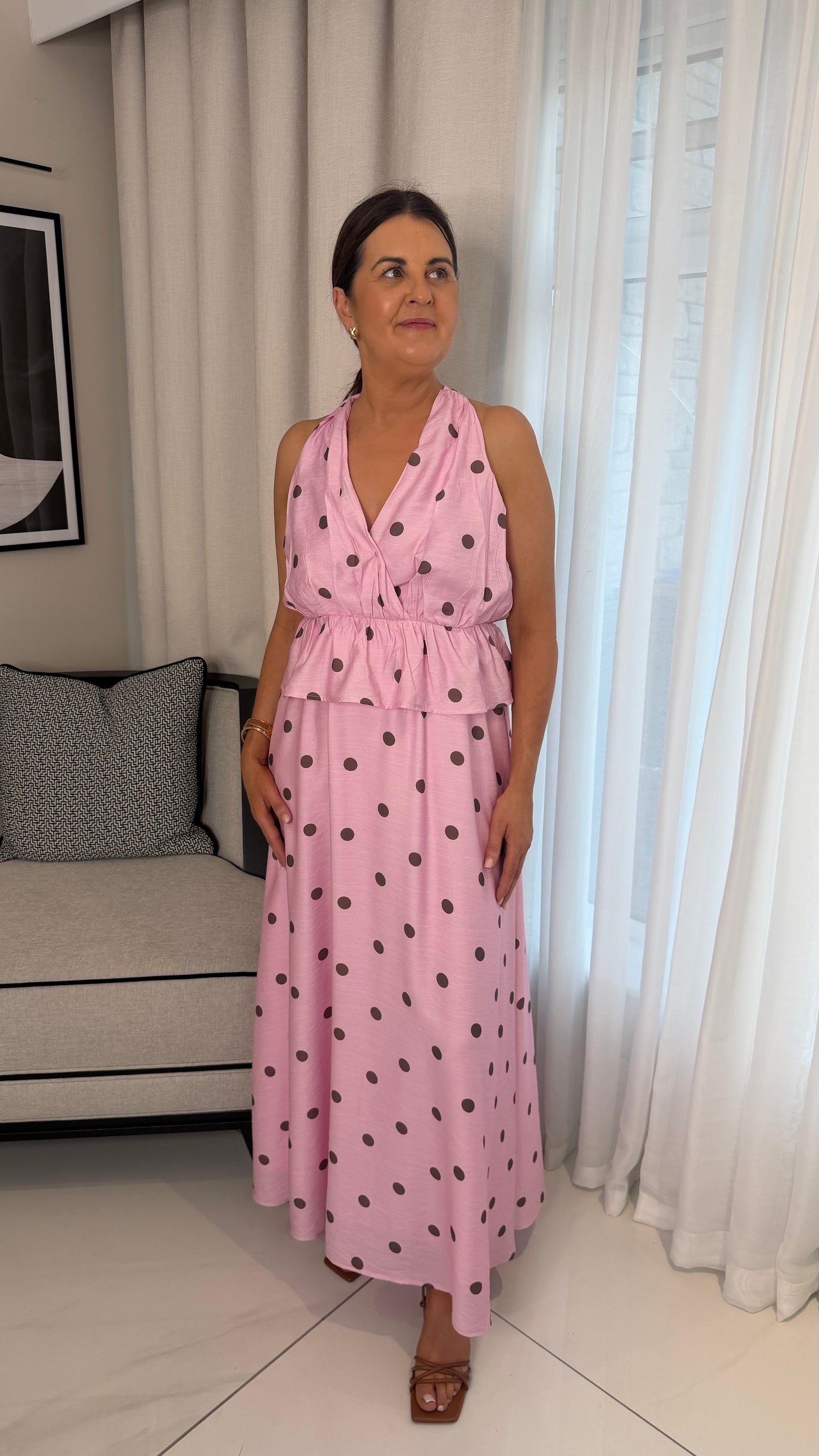 Mya Pink & Brown Polka Dot Skirt