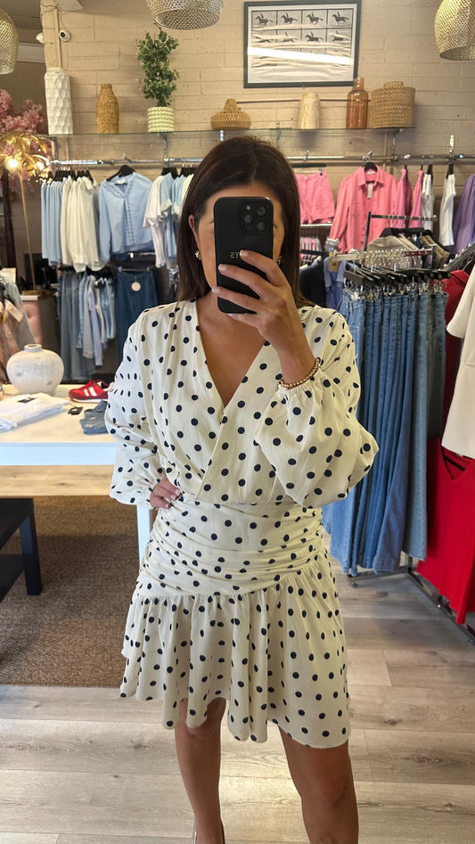 Polka Dot Mini Dress -Navy & Cream