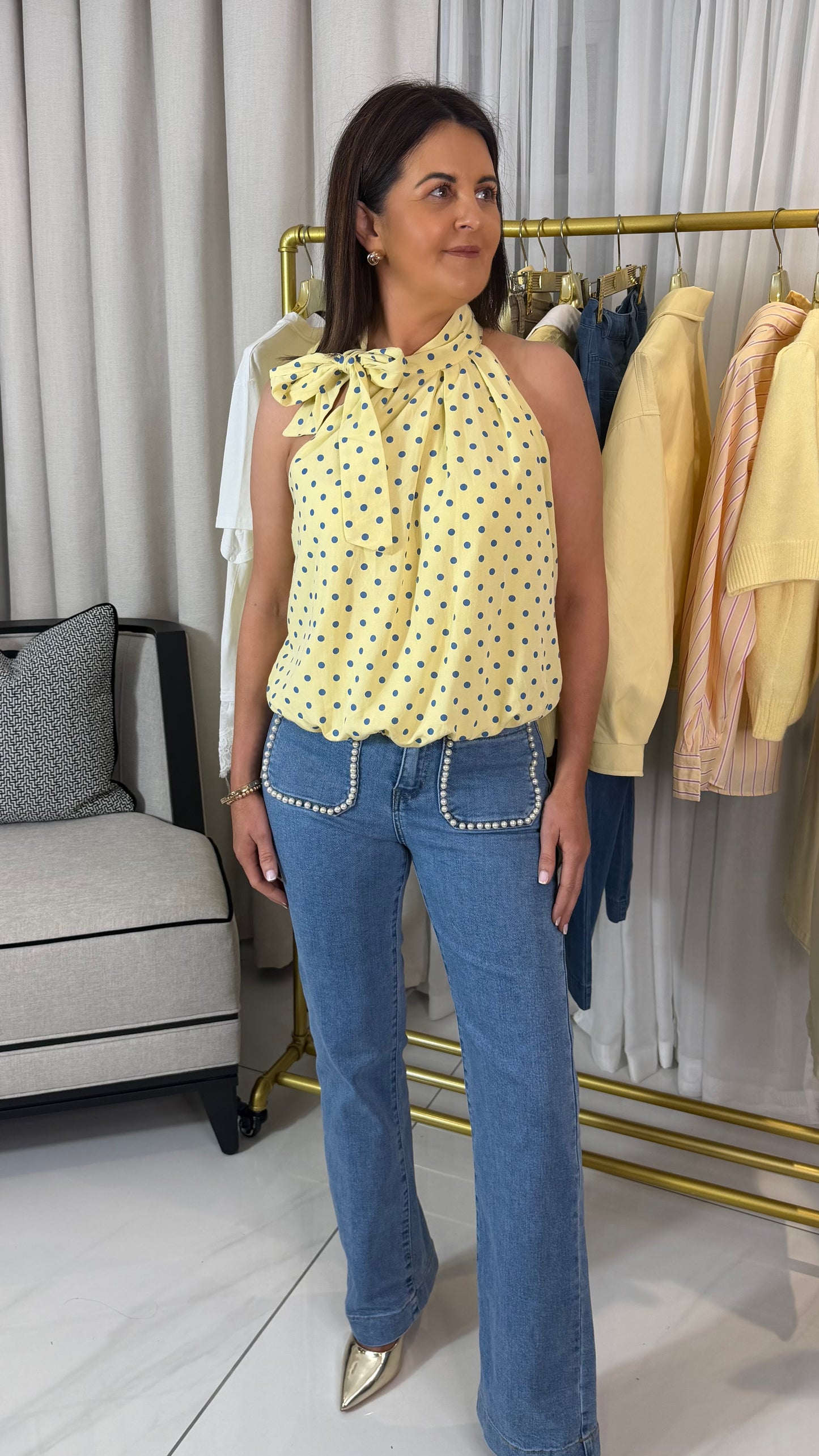 Lemon & Blue Polka Dot Top