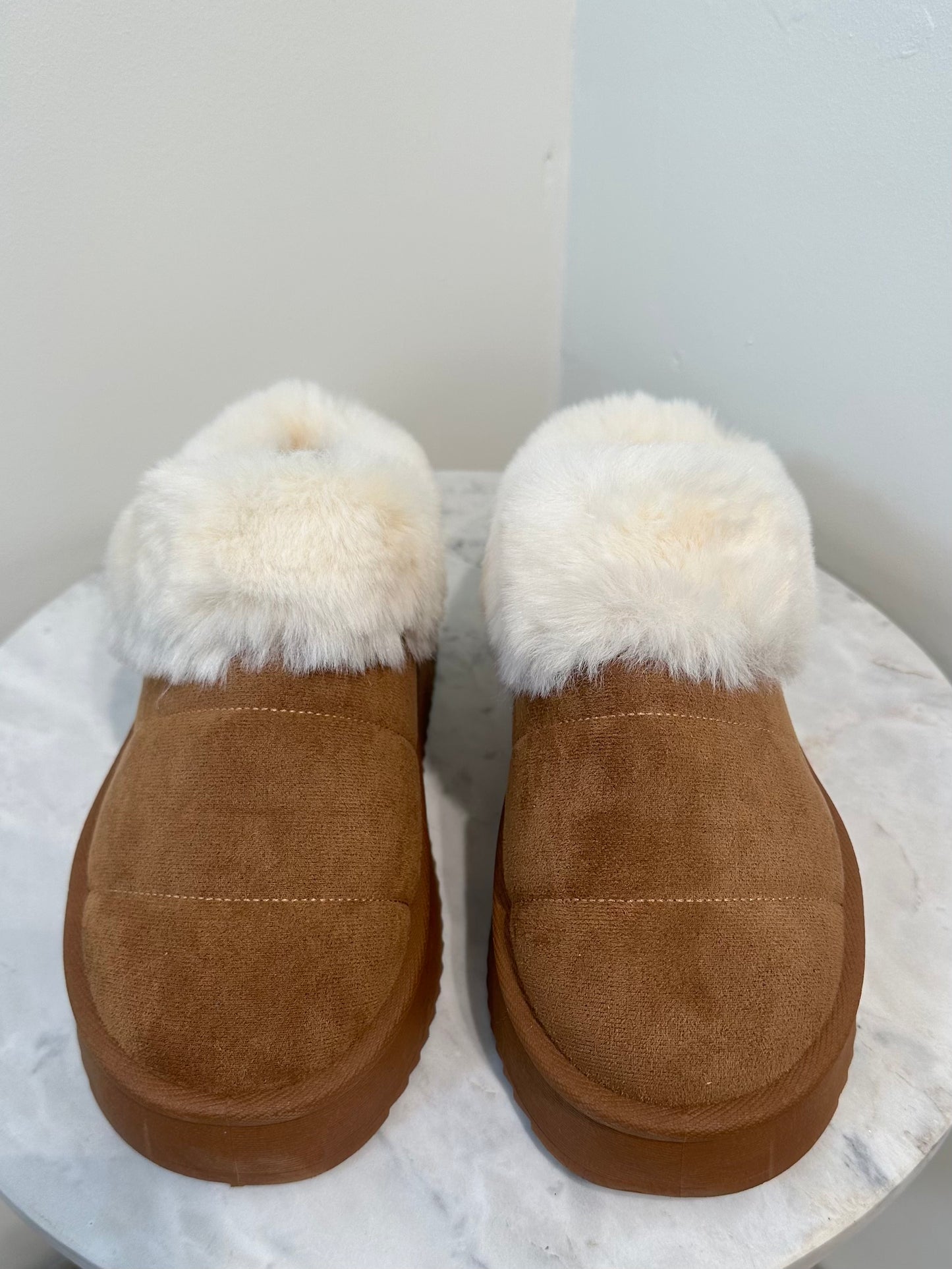 Camel Faux Fur Slippers