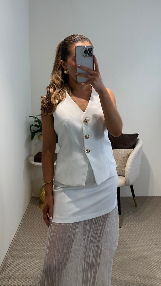 White Waistcoat Gold Buttons