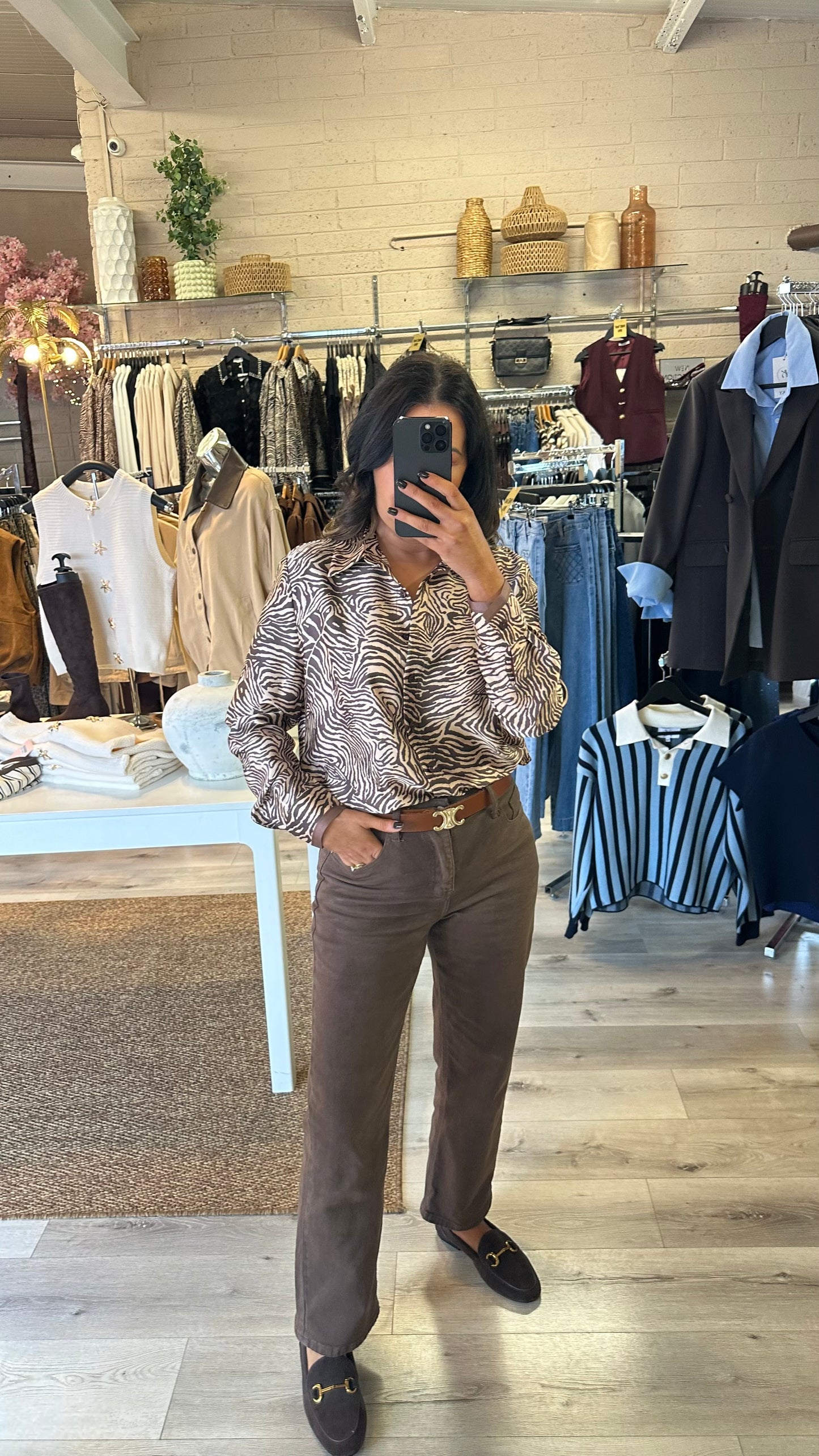 Brown Zebra Satin Shirt