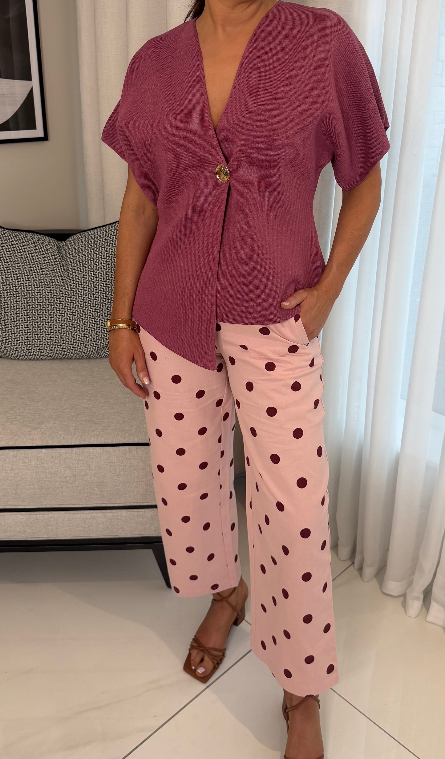 Pink & Wine Polka Dot Trousers