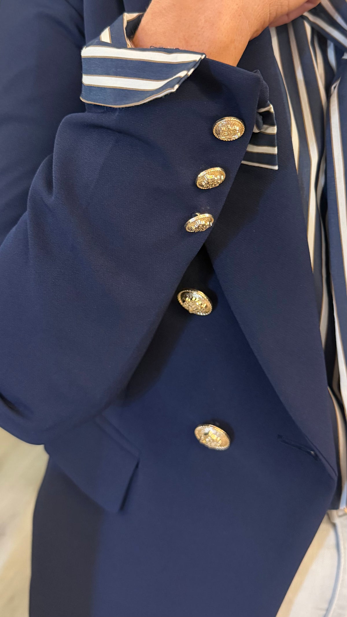 Navy Gold Button Blazer