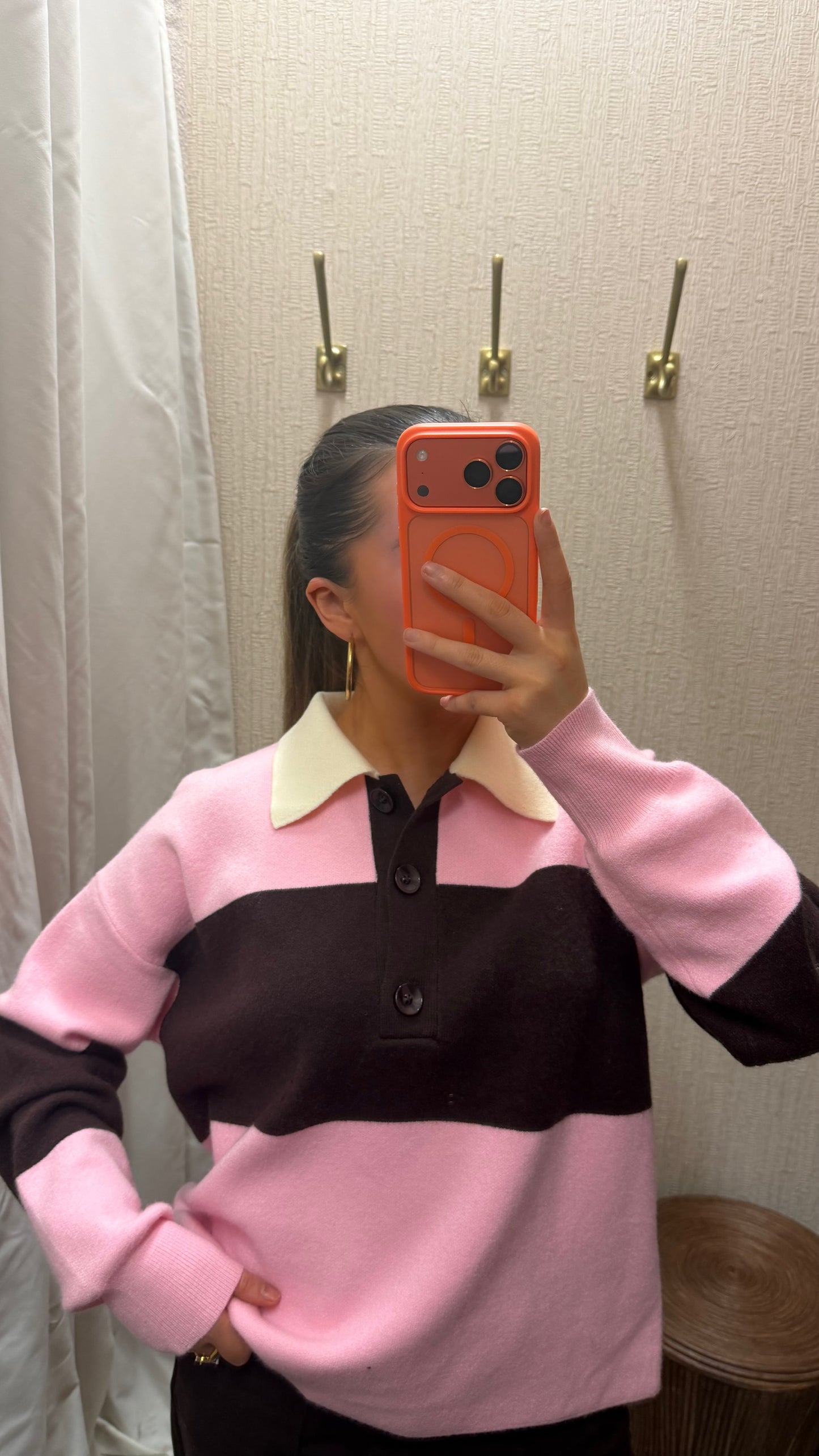 Pink & Brown Polo Knit