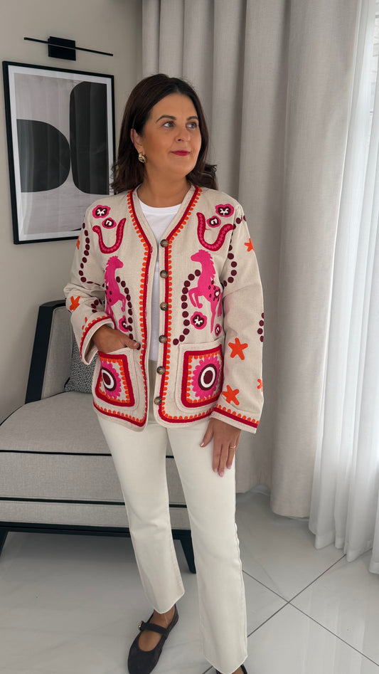 Cream Patchwork Western Jacket