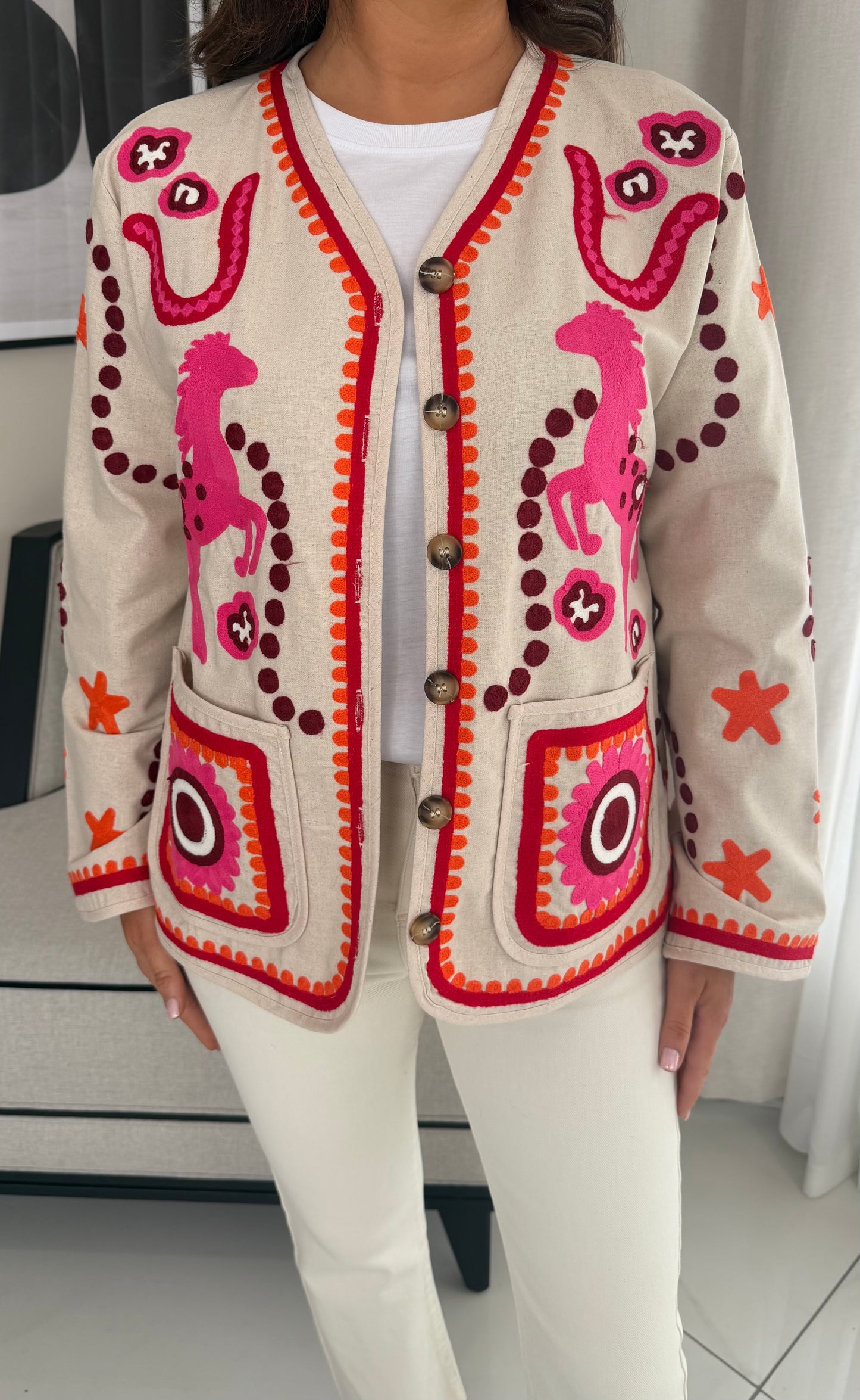 Cream Patchwork Western Jacket