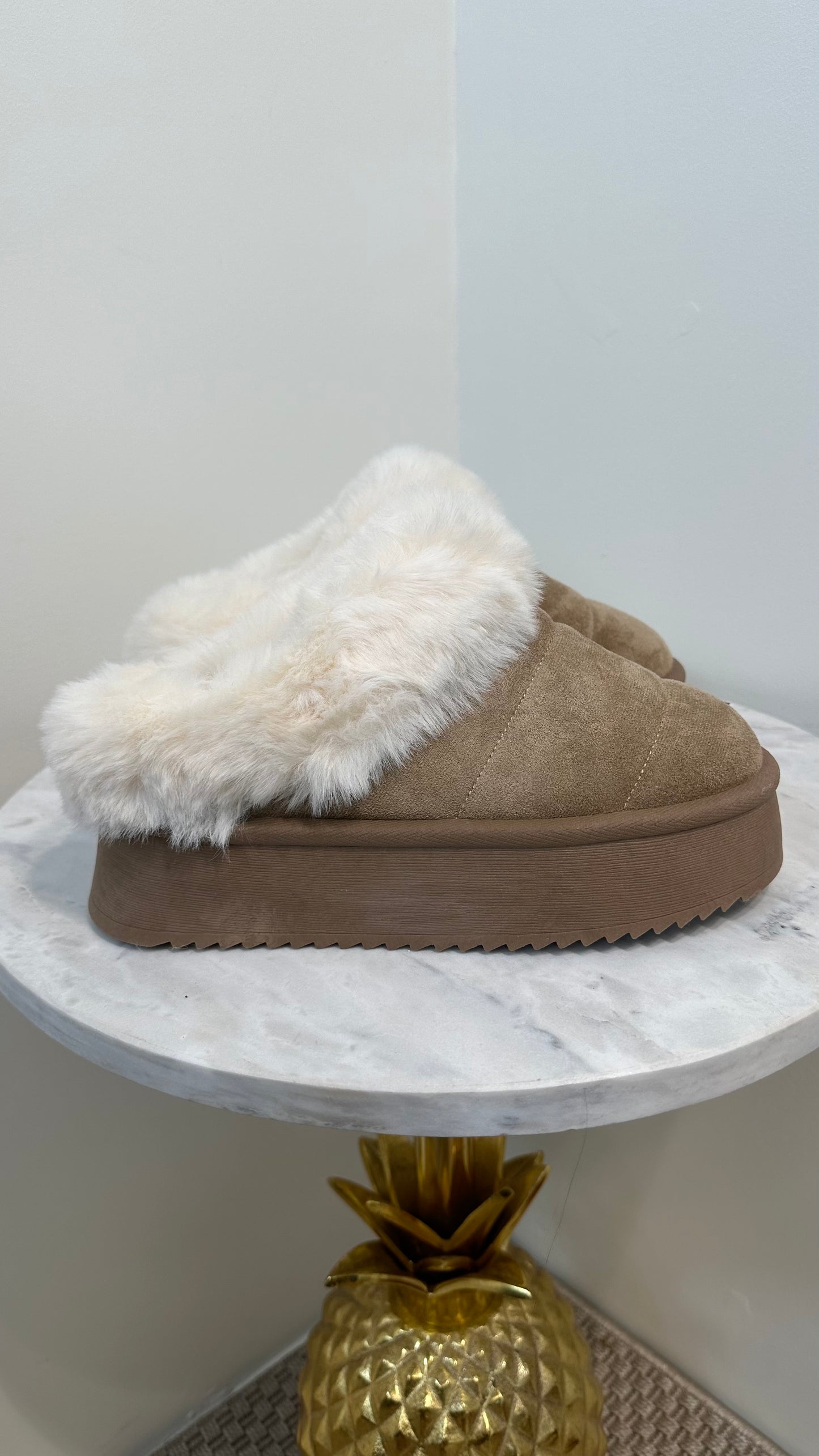 Beige Faux Fur Slippers