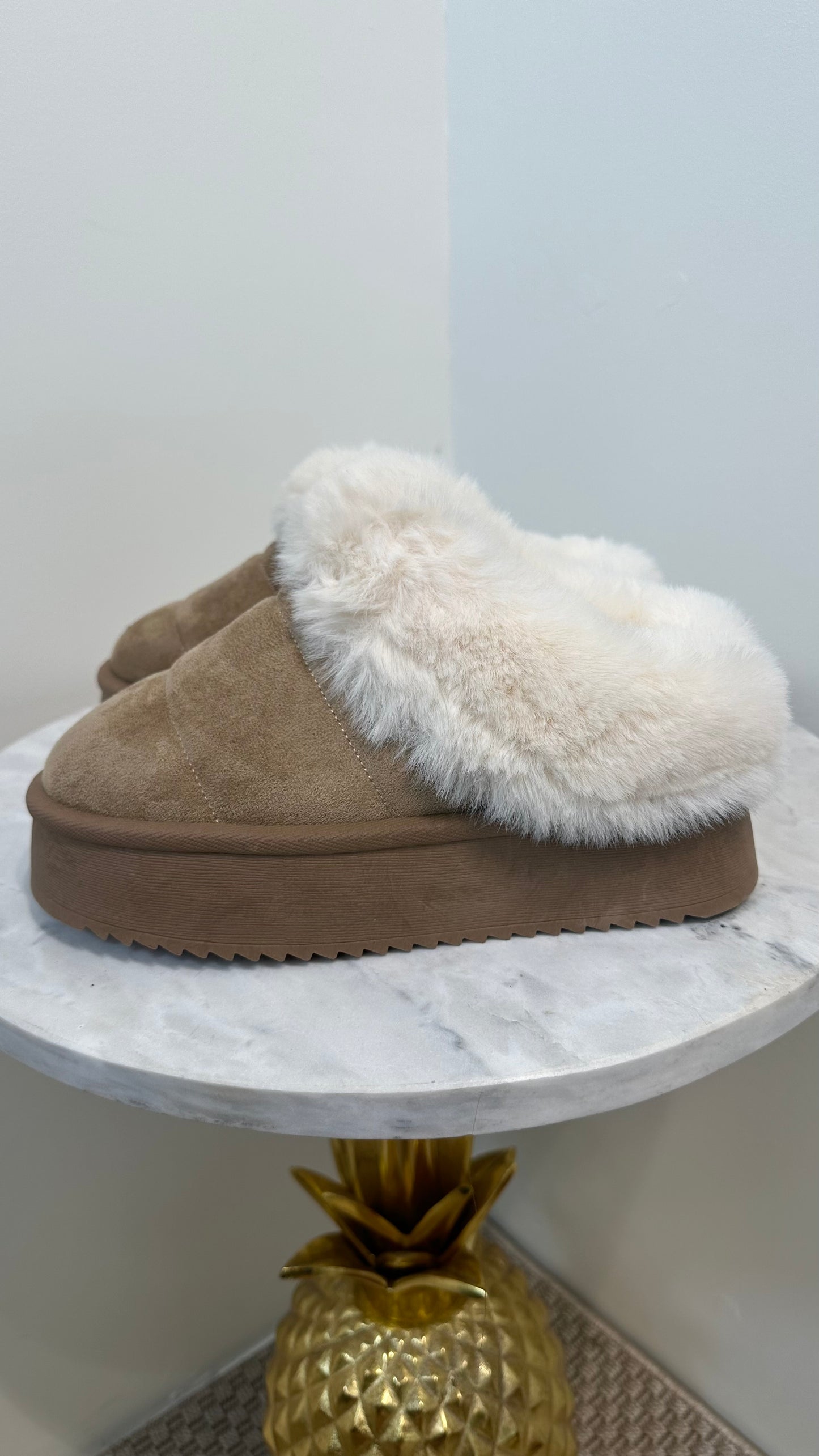 Beige Faux Fur Slippers