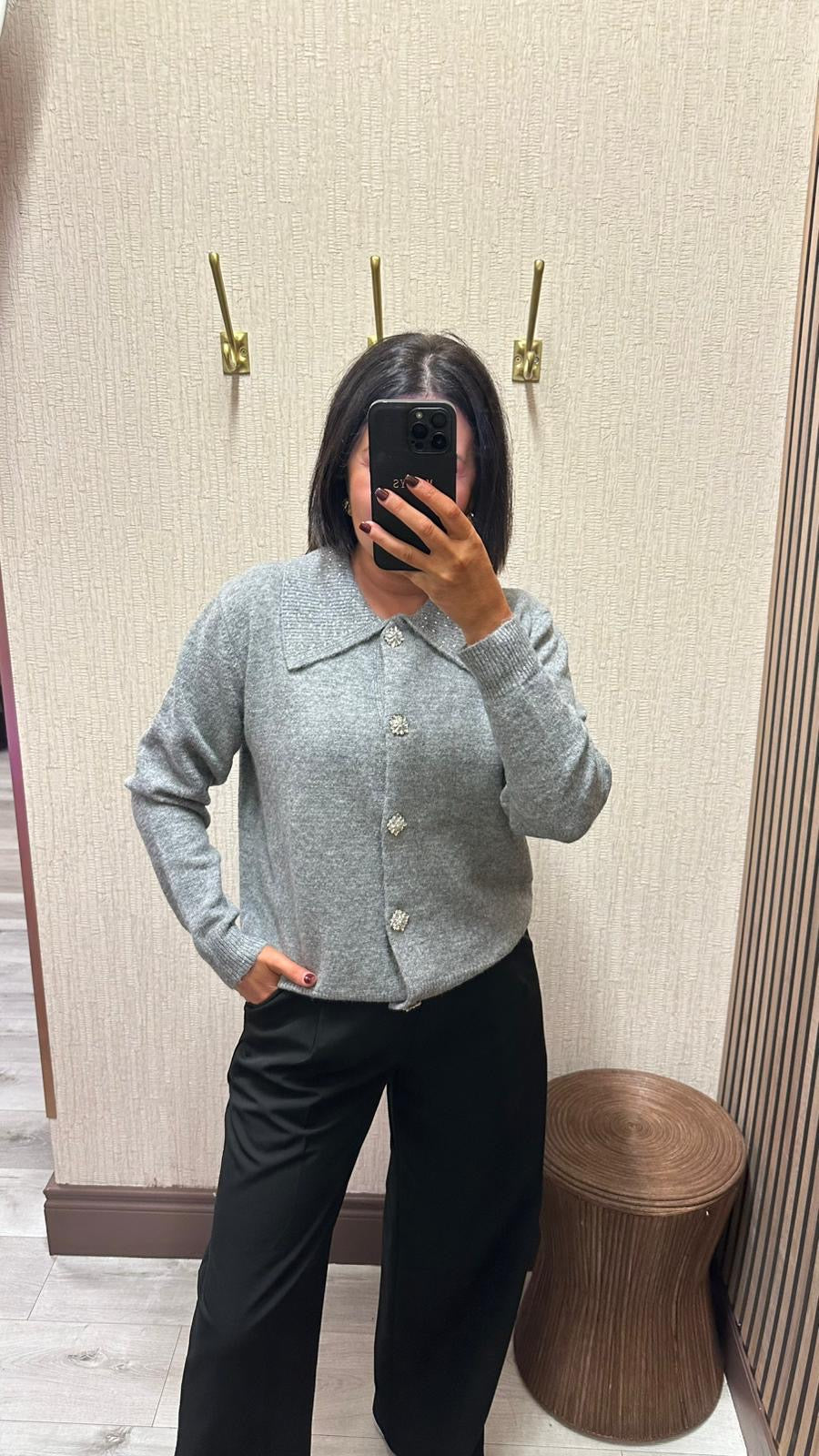 Grey Diamante Detail Cardigan