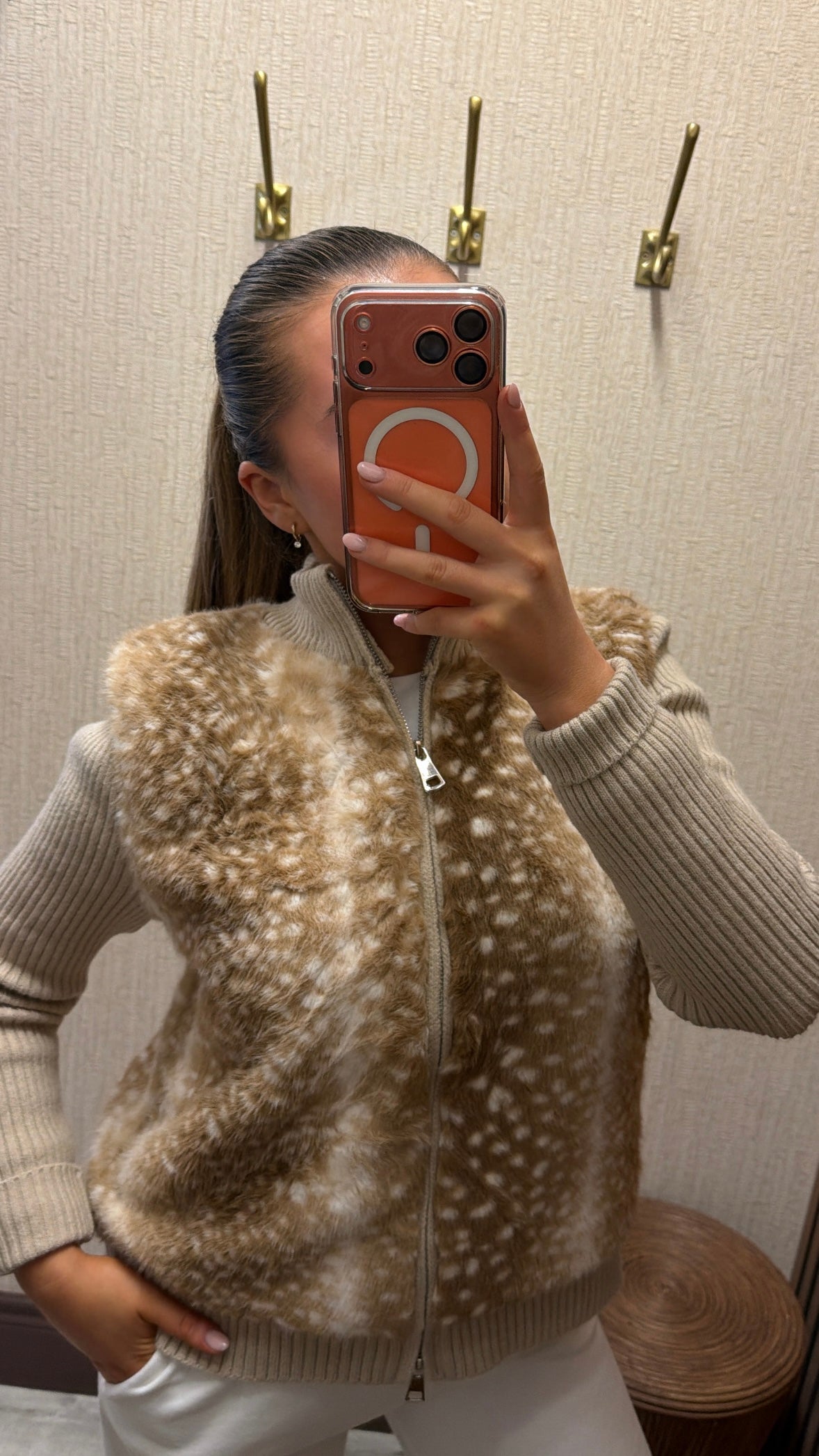 Bambi Faux Fur Jacket with Knit Sleeves