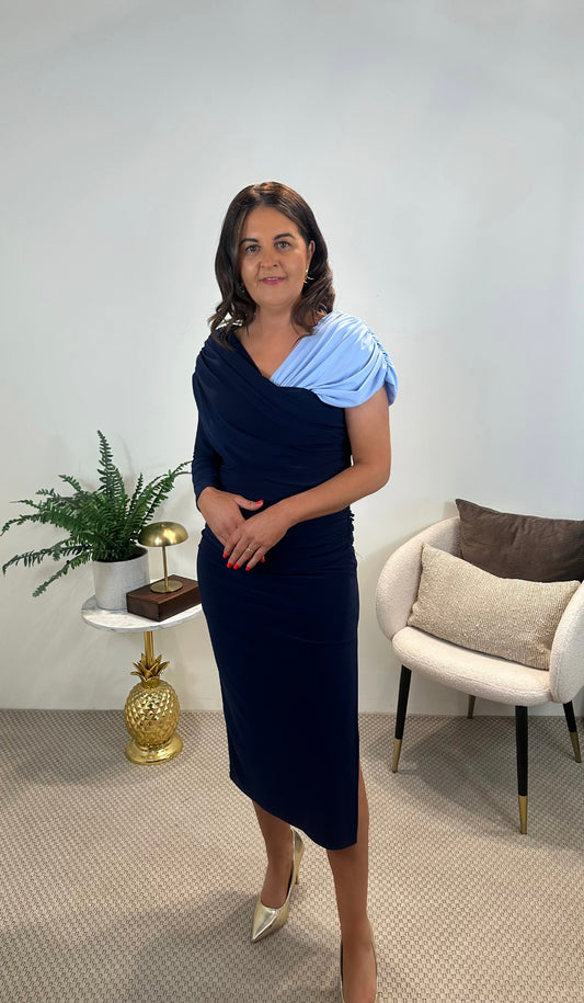 Maeve Navy & Blue Ruched Dress