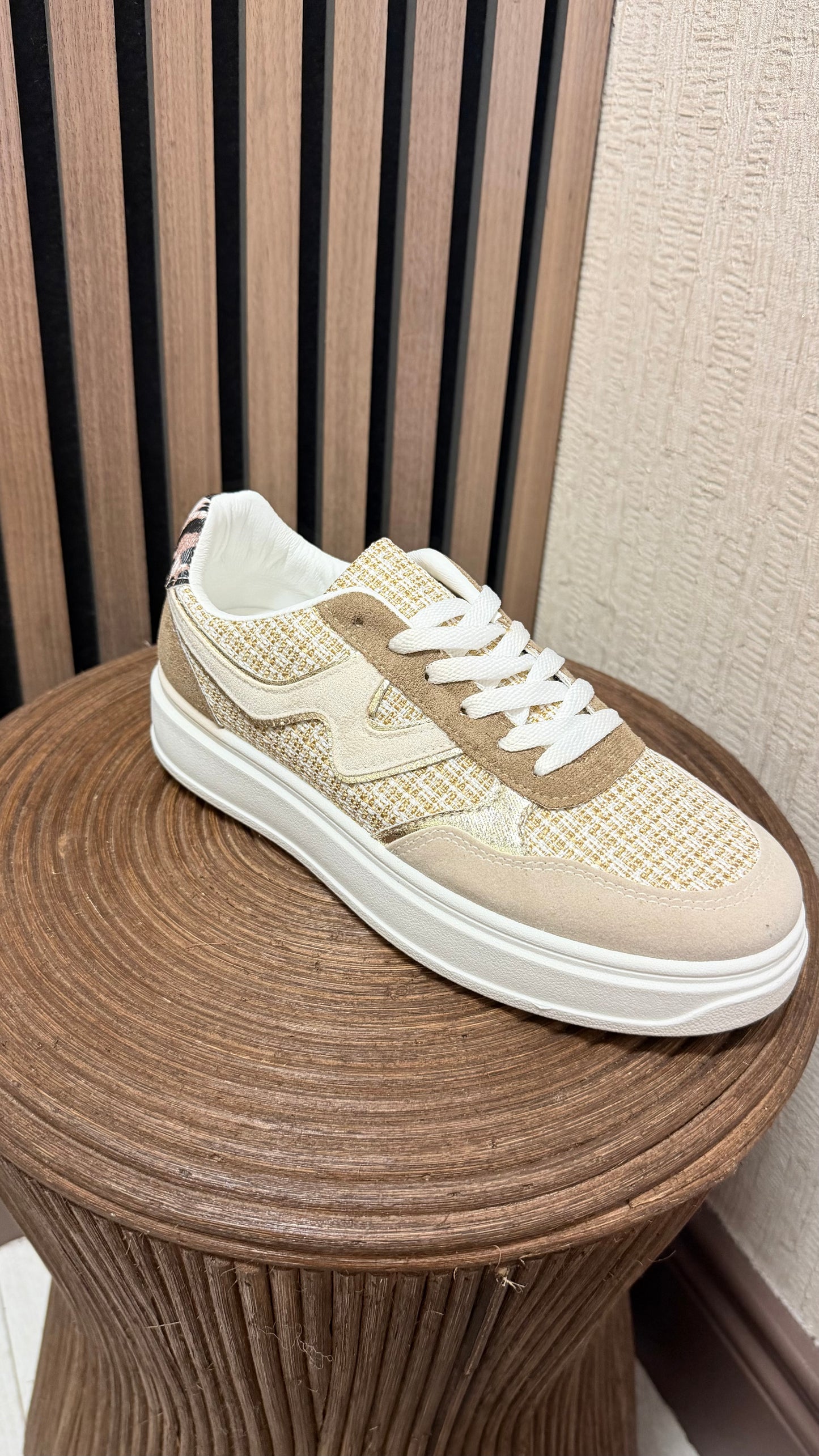 Cream & Beige Textured Trainer