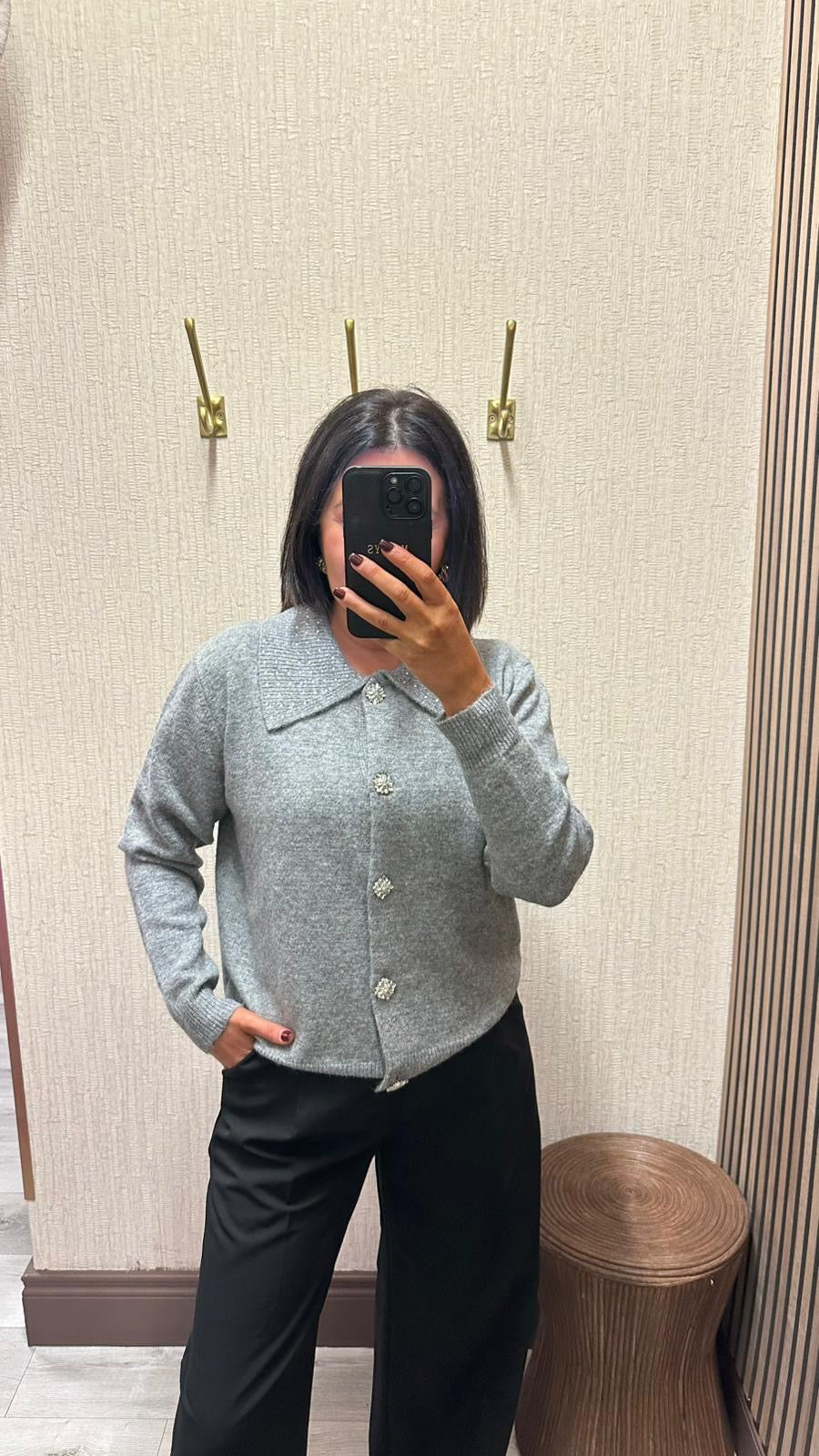 Grey Diamante Detail Cardigan