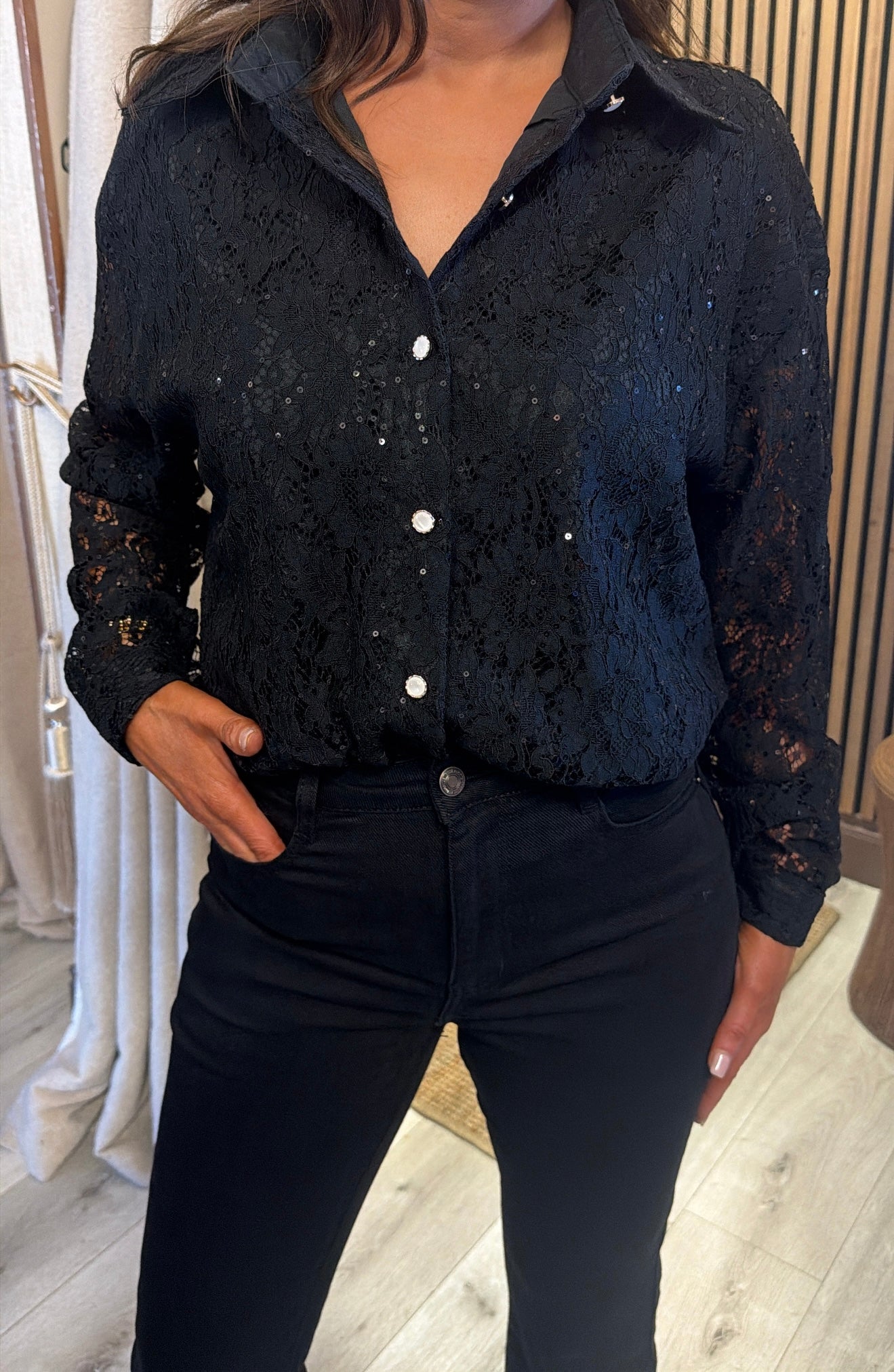 Black Sparkle Lace Blouse
