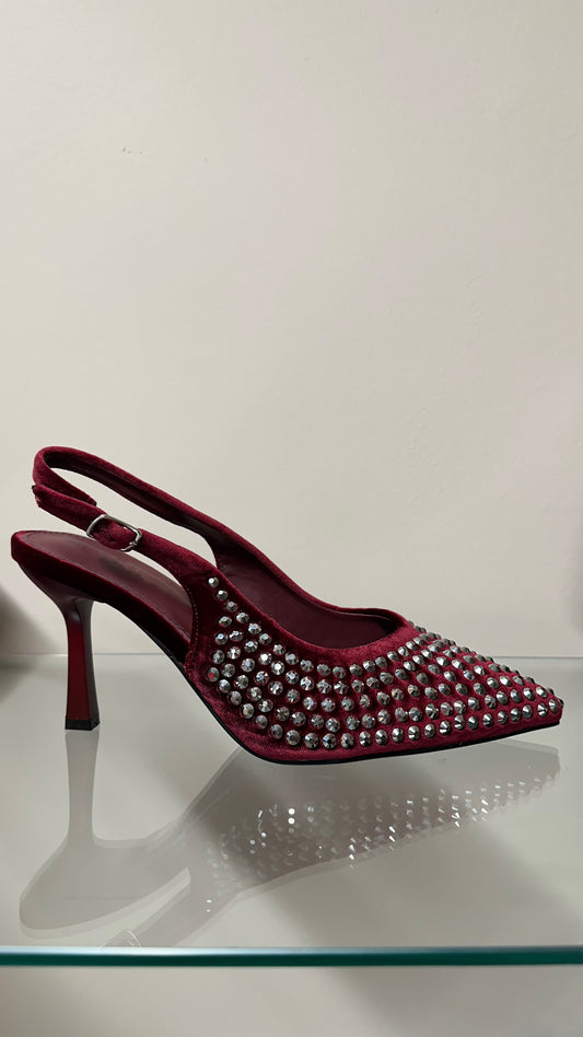 Vivienne Wine Velvet Diamante Heels