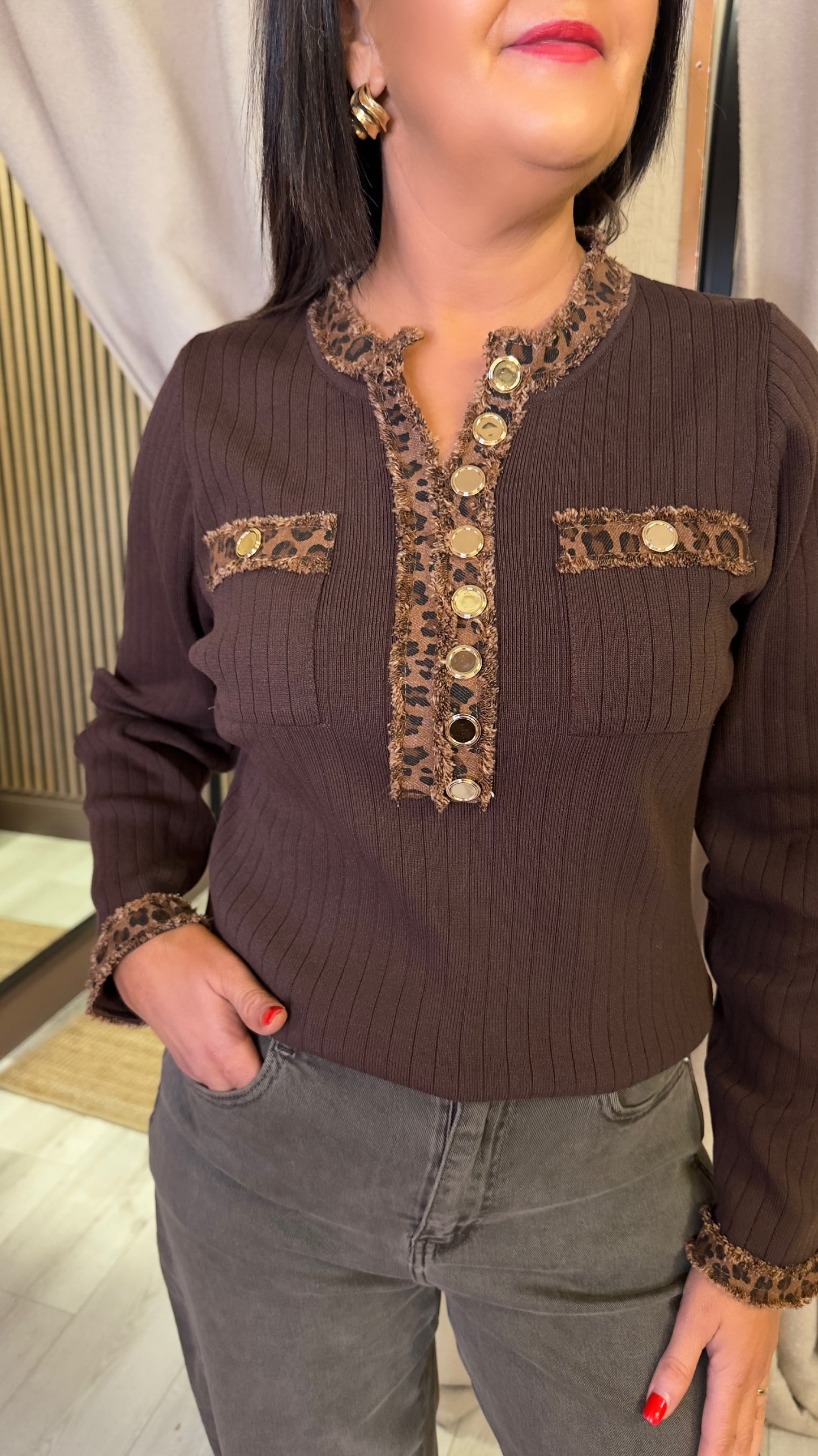 Brown Leopard Print Top