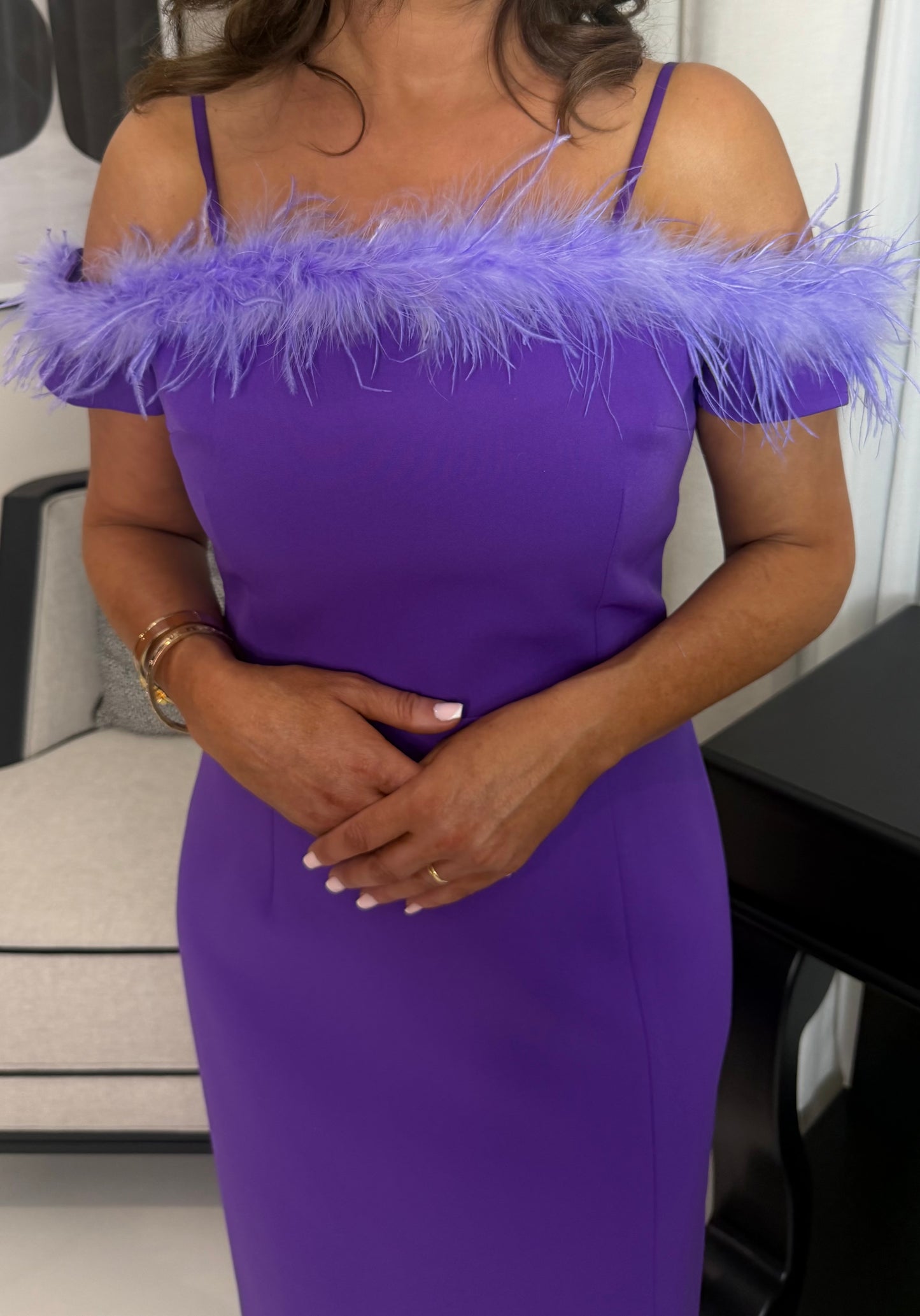 Eilíse Purple Feather Trim Dress