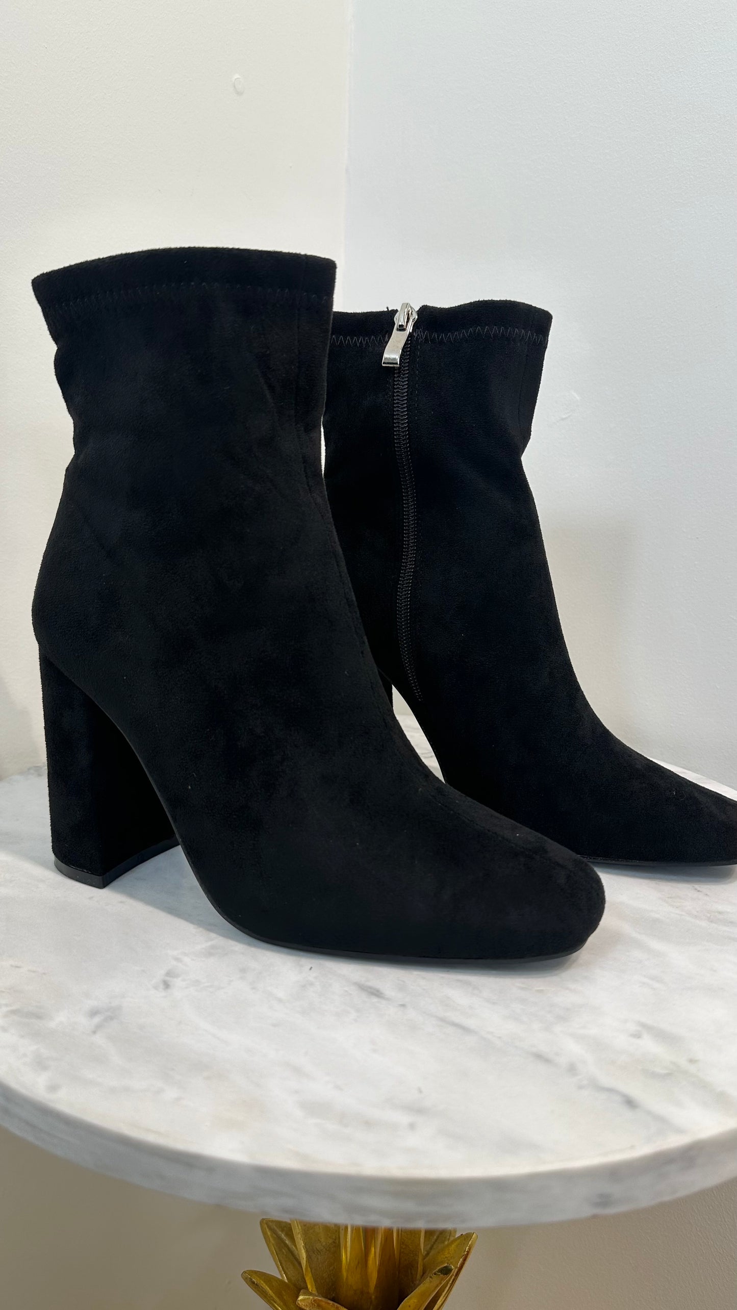 Black Faux Suede Sock Boot