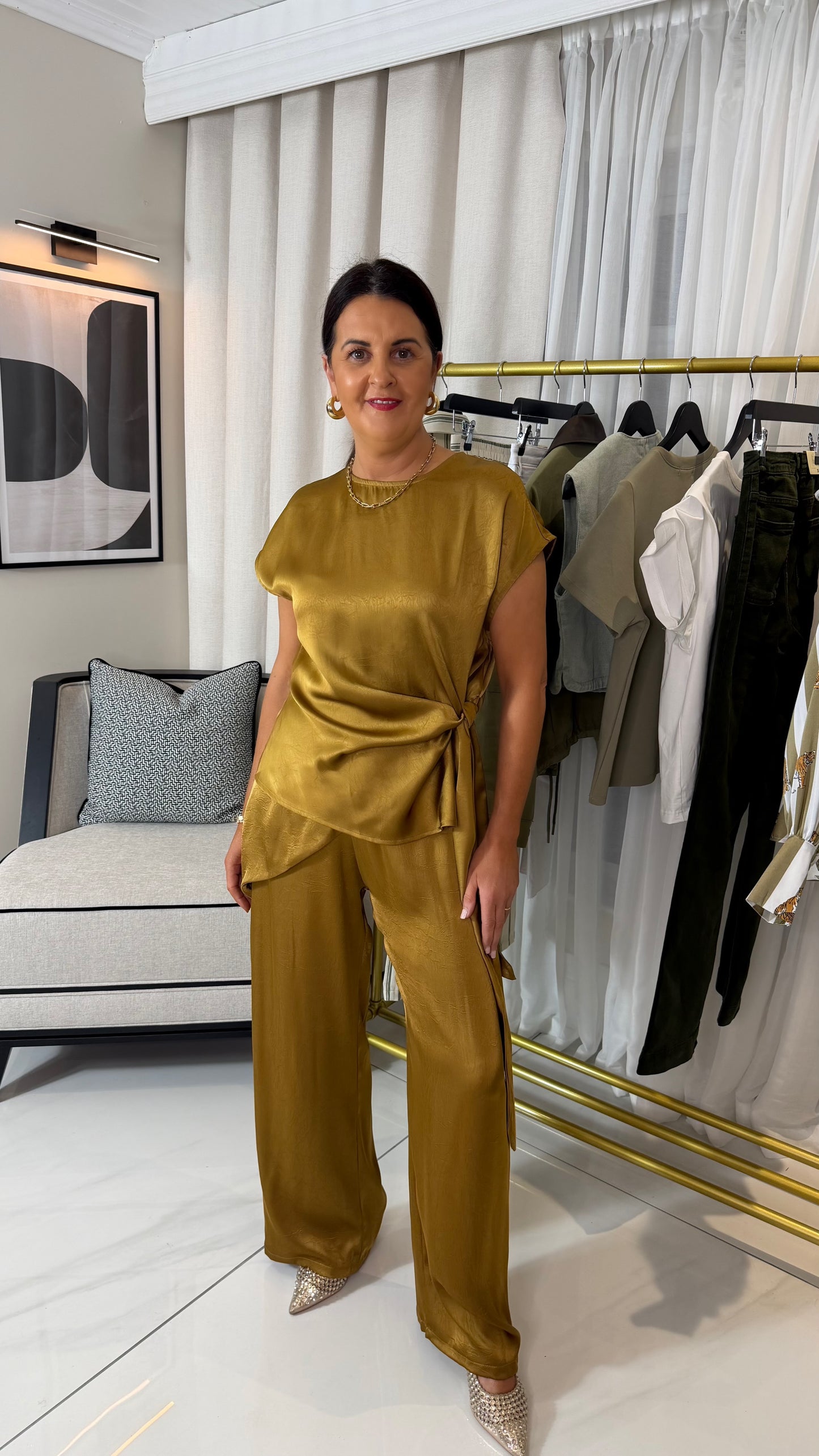 Golden Khaki Satin Top