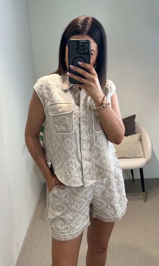 Beige Embroidery Shirt