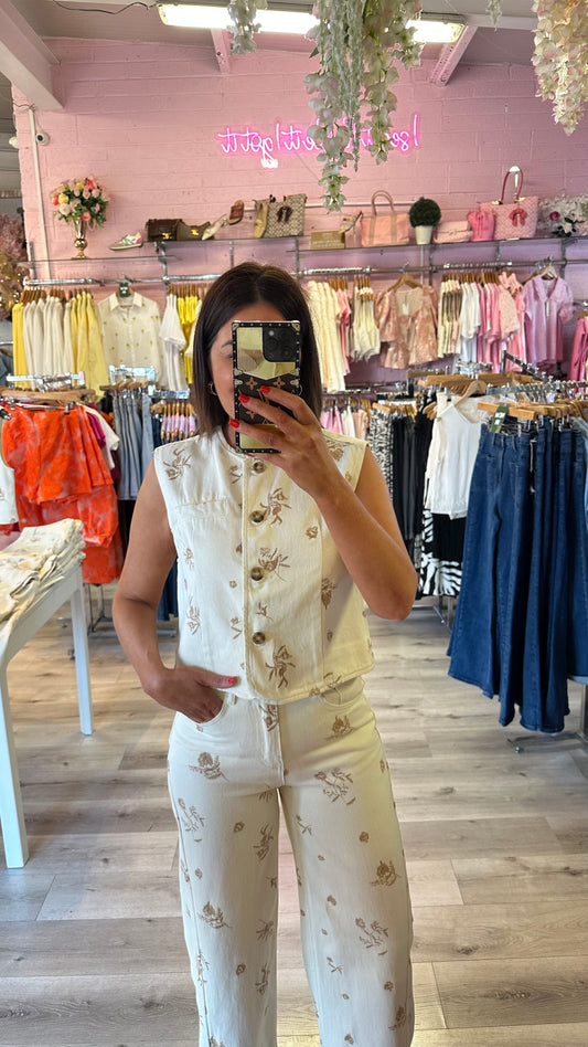Cream & Tan Denim Waistcoat