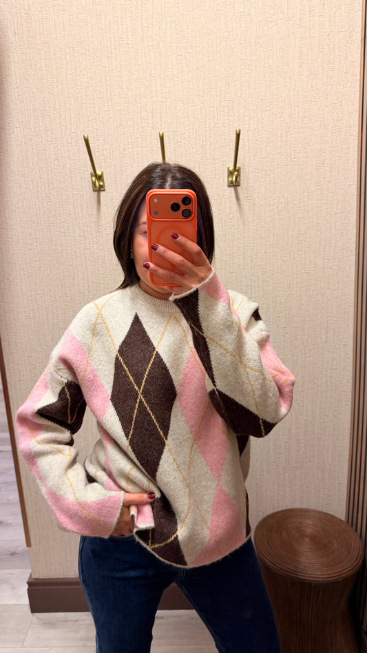 Pink Argyle Sweater