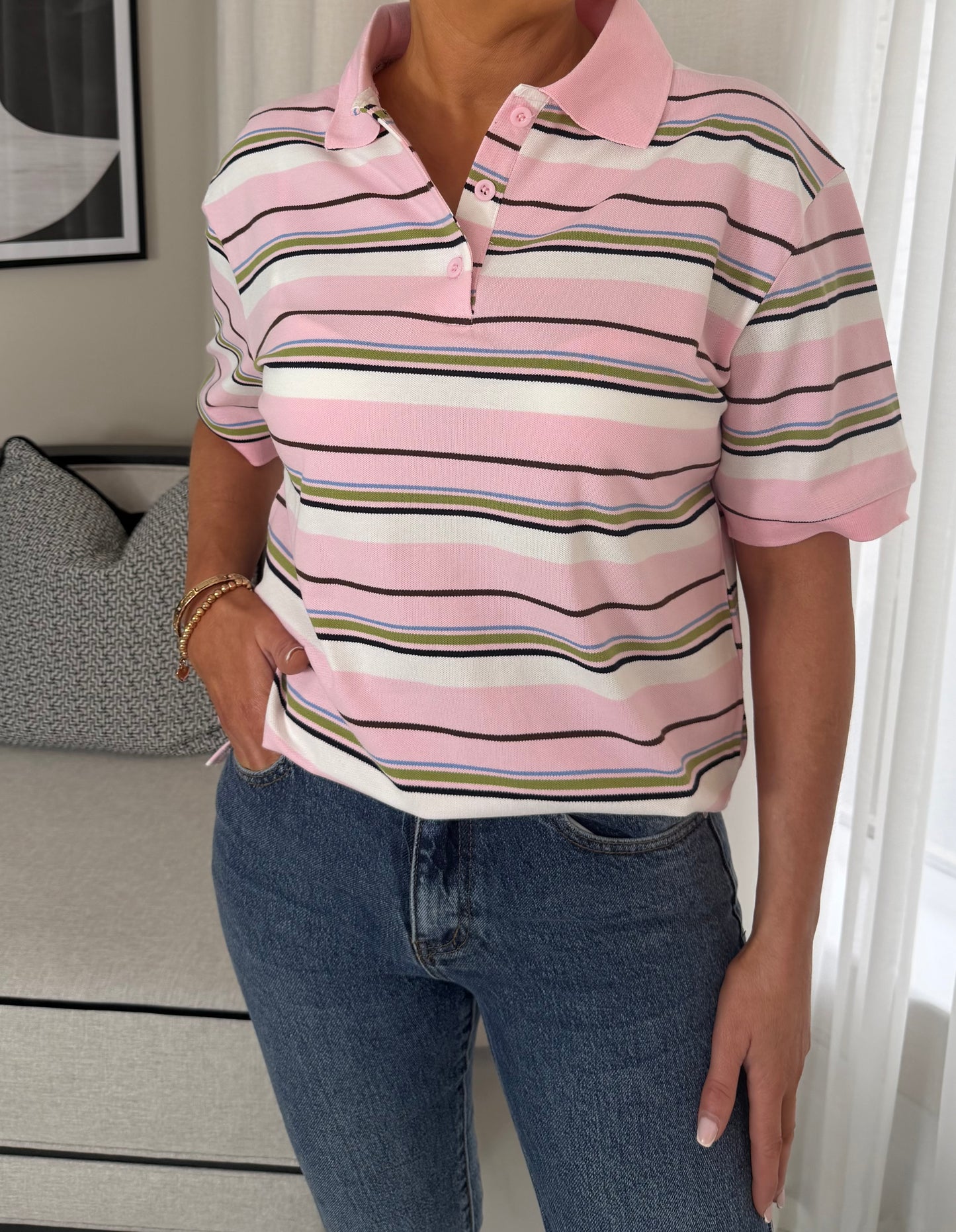 Pink Striped Multicolour Polo