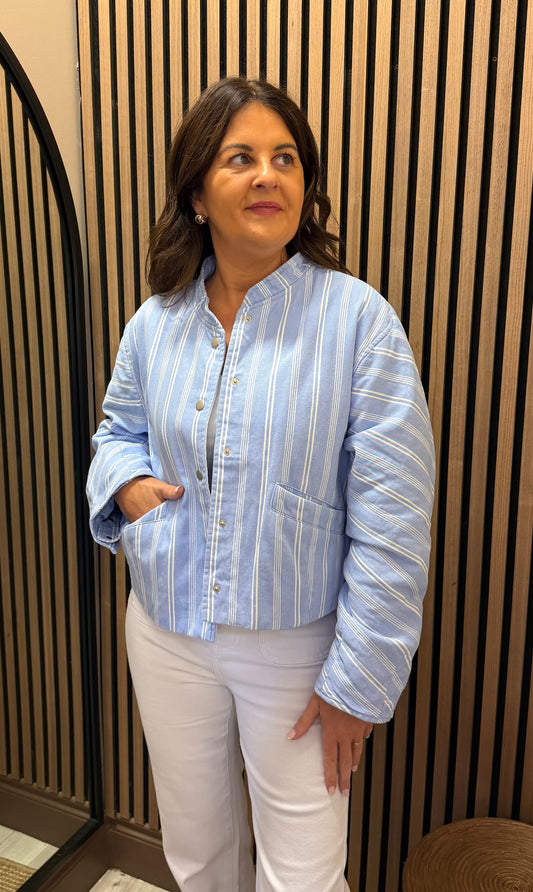 Blue Striped Bomber Jacket