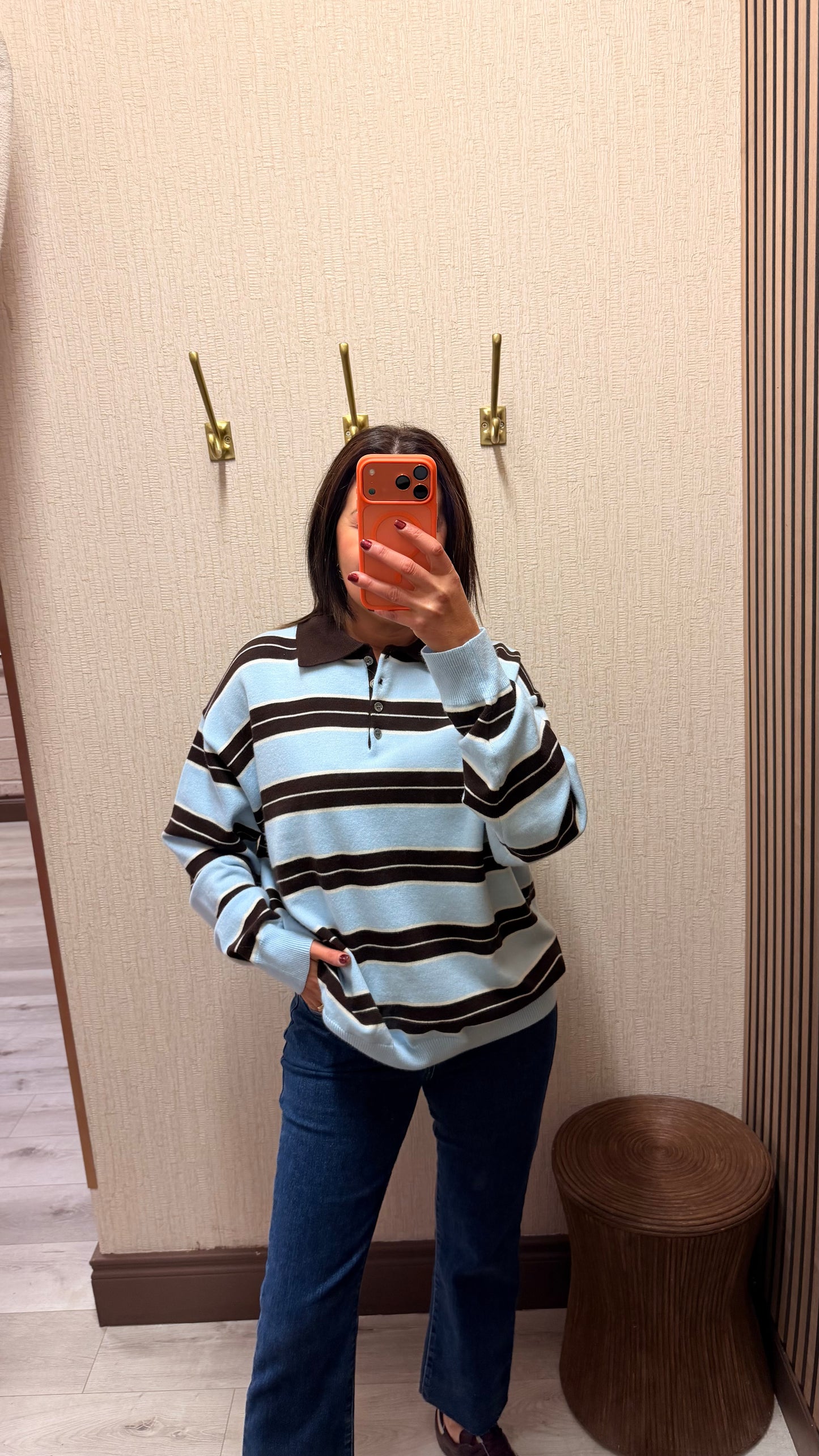 Blue & Brown Striped Polo