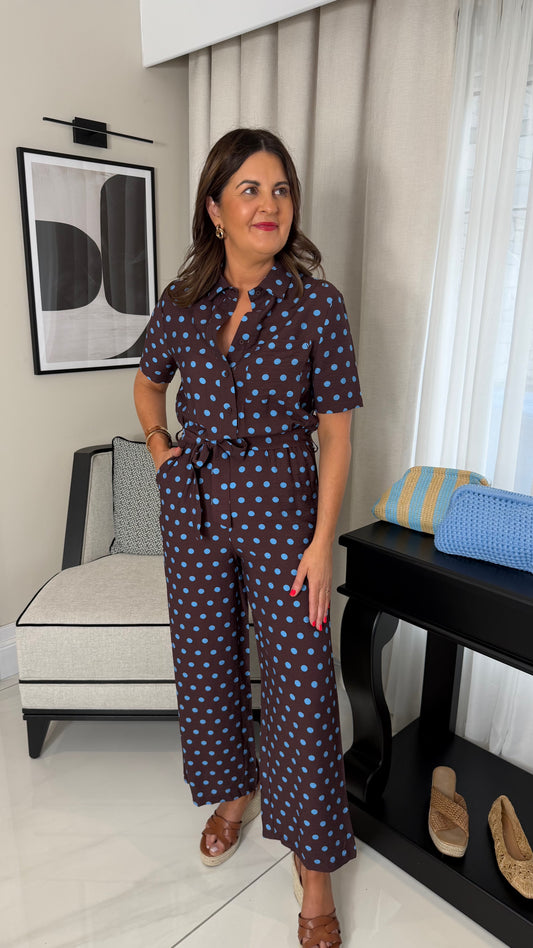 Vanessa Brown & Blue Polka Dot Jumpsuit