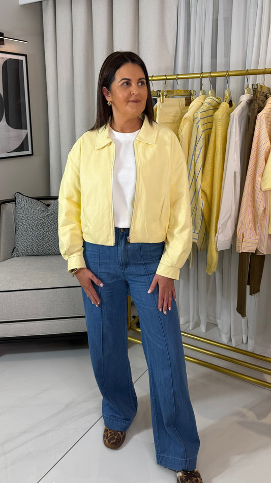 Lemon Faux Leather Bomber Jacket