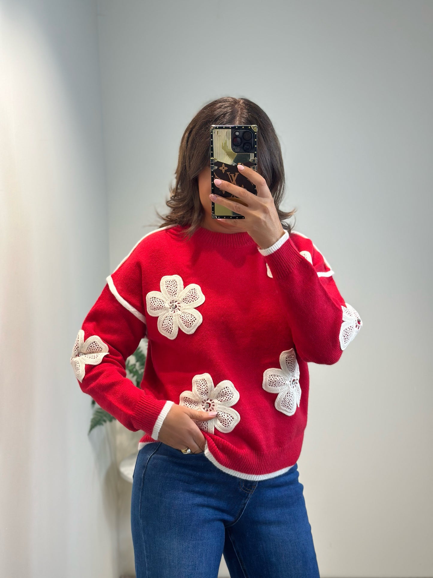 Red Flower Sweater