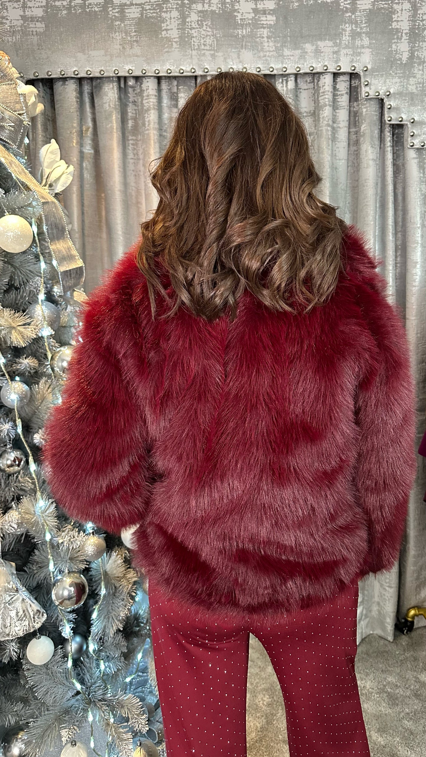 Burgundy Faux Fur Coat