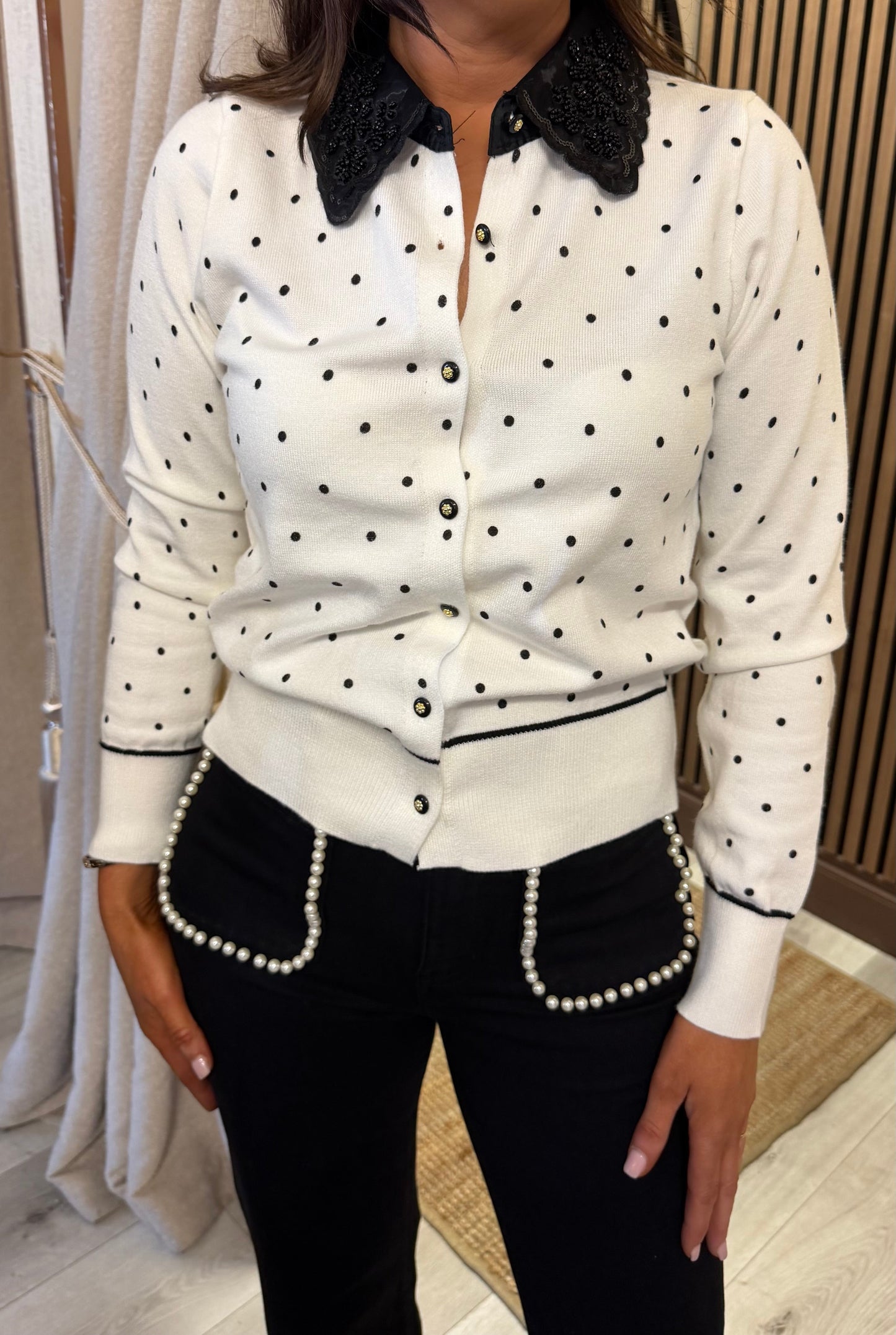 Polka Dot Embellished Cardigan