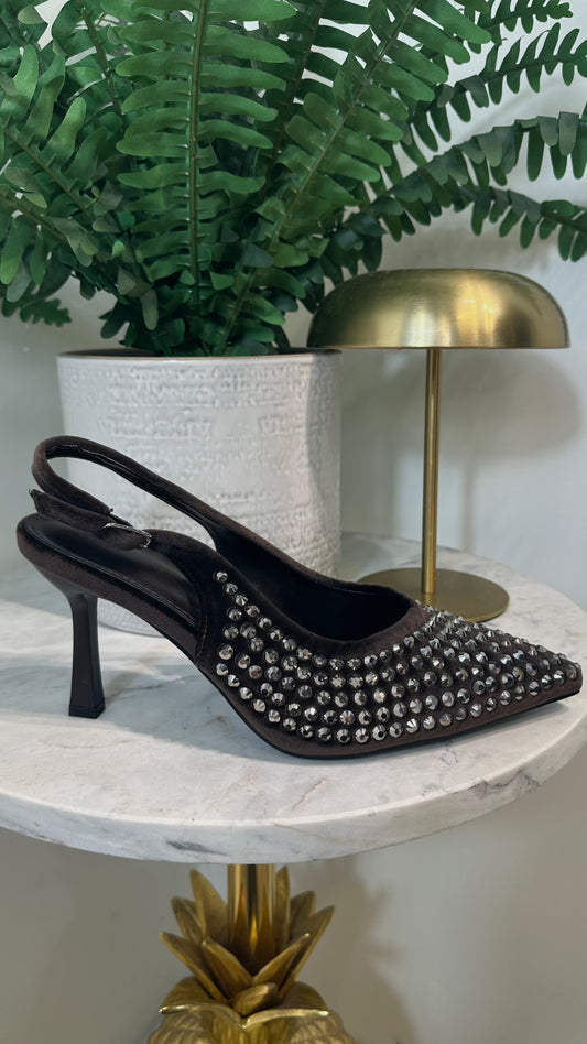 Vivienne Brown Velvet Diamanté Heels