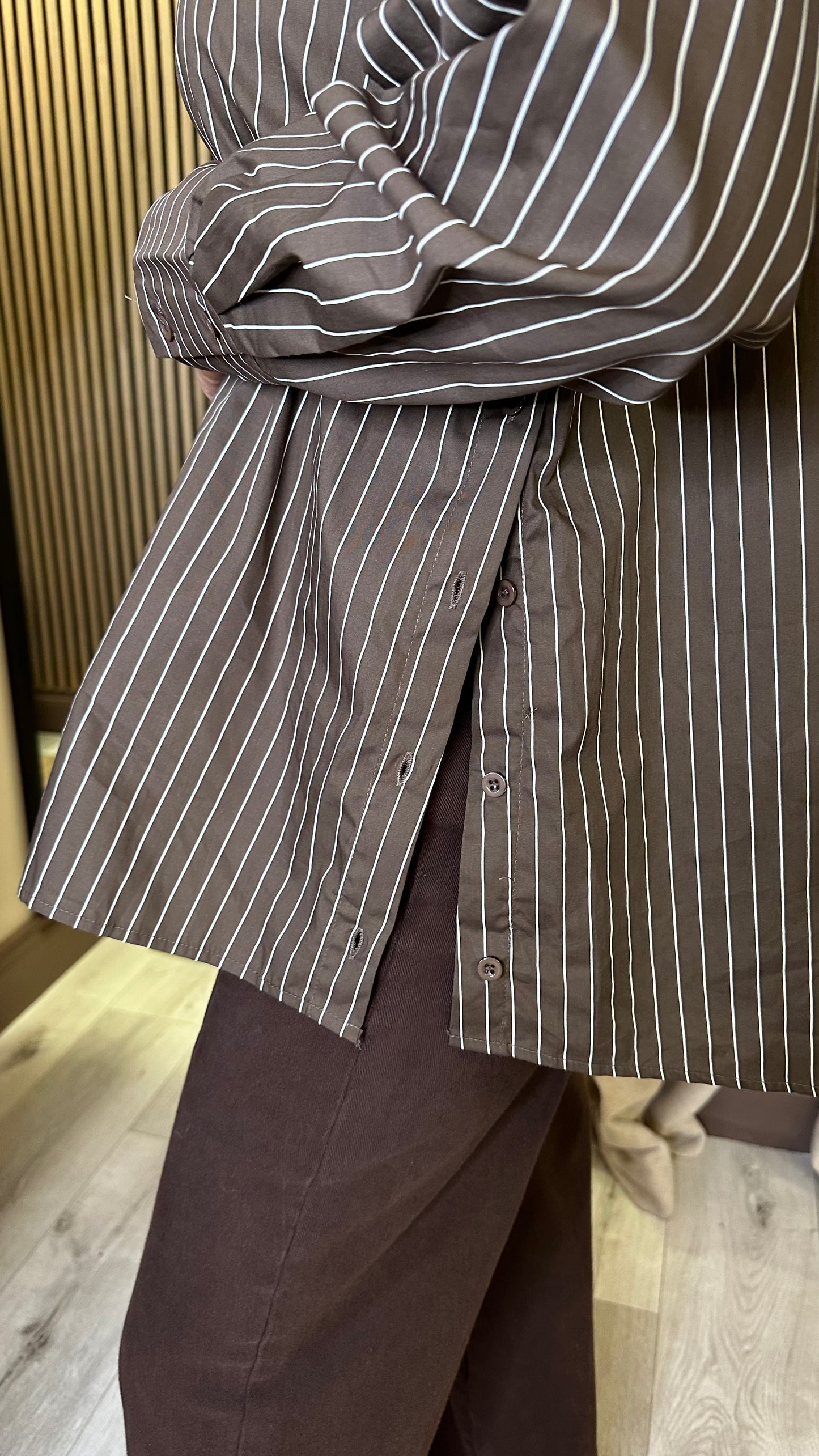 Brown Oversized Striped Shirt