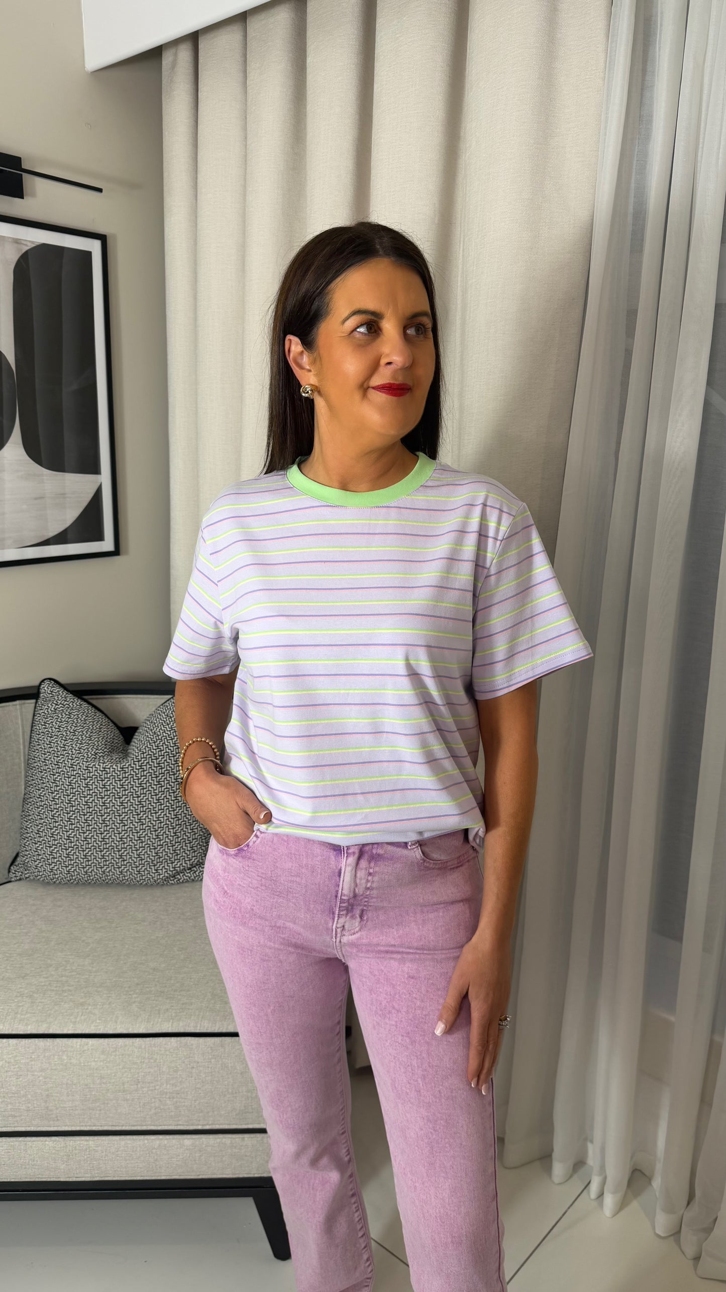 Lilac & Green Striped T-Shirt